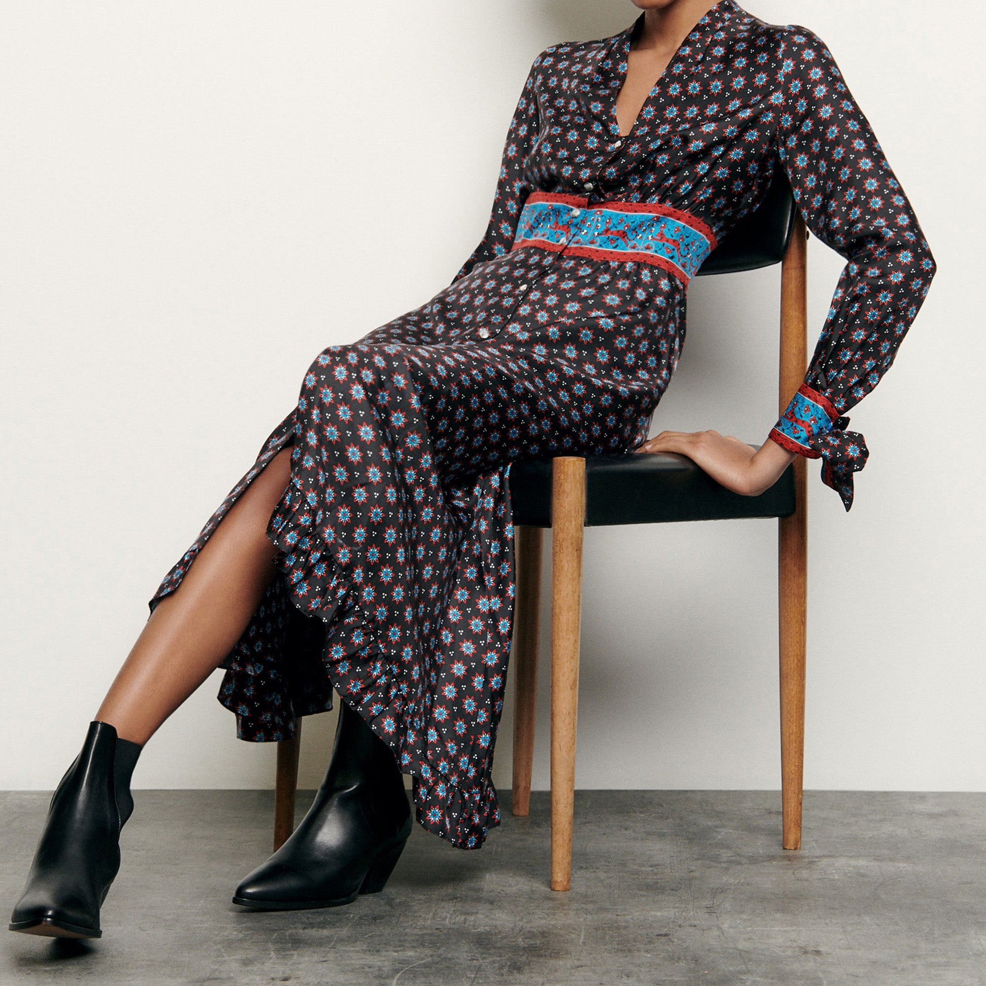 Robe longue en soie imprimée Sandro seconde main