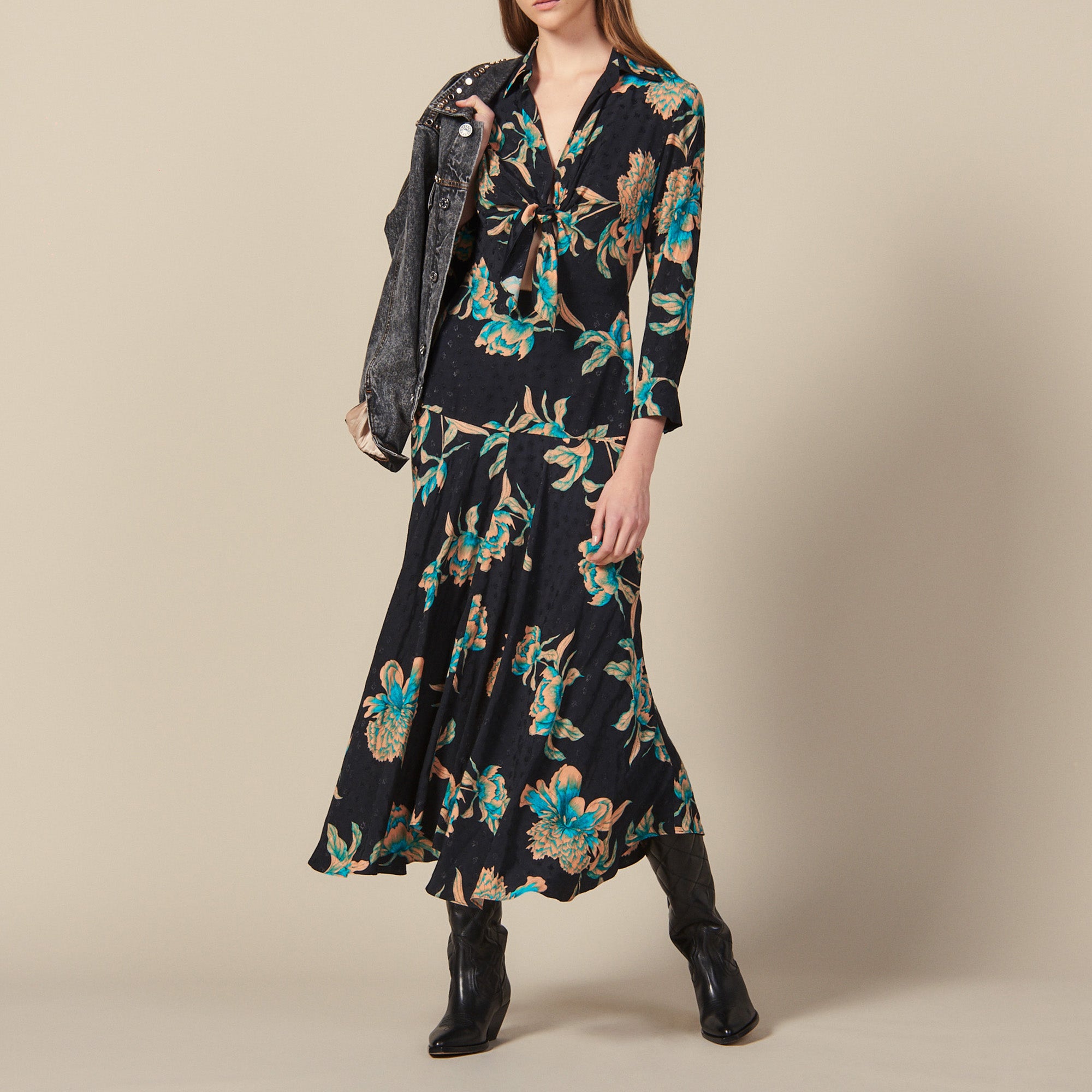 Robe longue imprimée à nouer Sandro seconde main