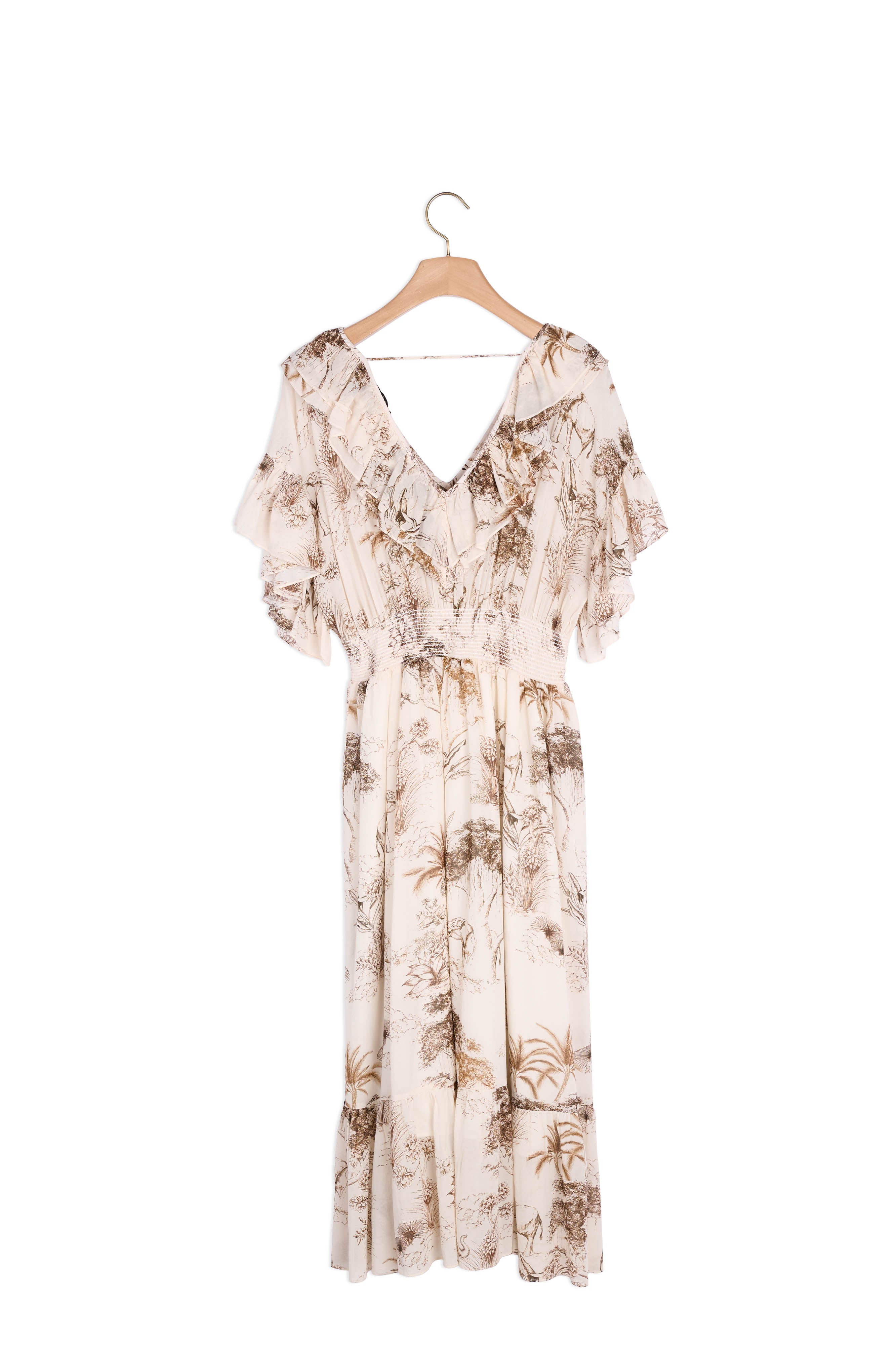 Robe longue imprimée avec volants Sandro seconde main