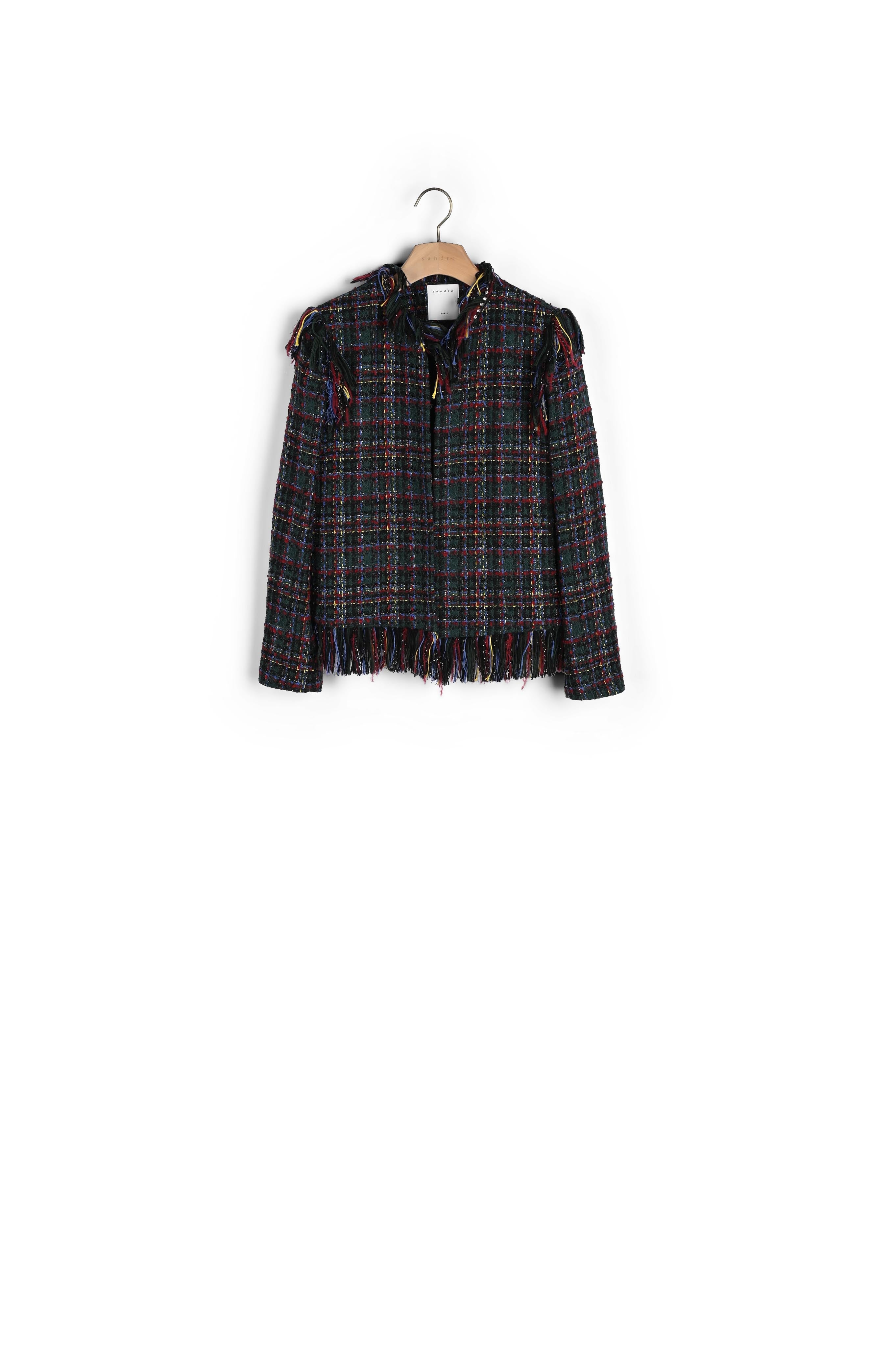 Veste à carreaux en tweed frangé Sandro seconde main