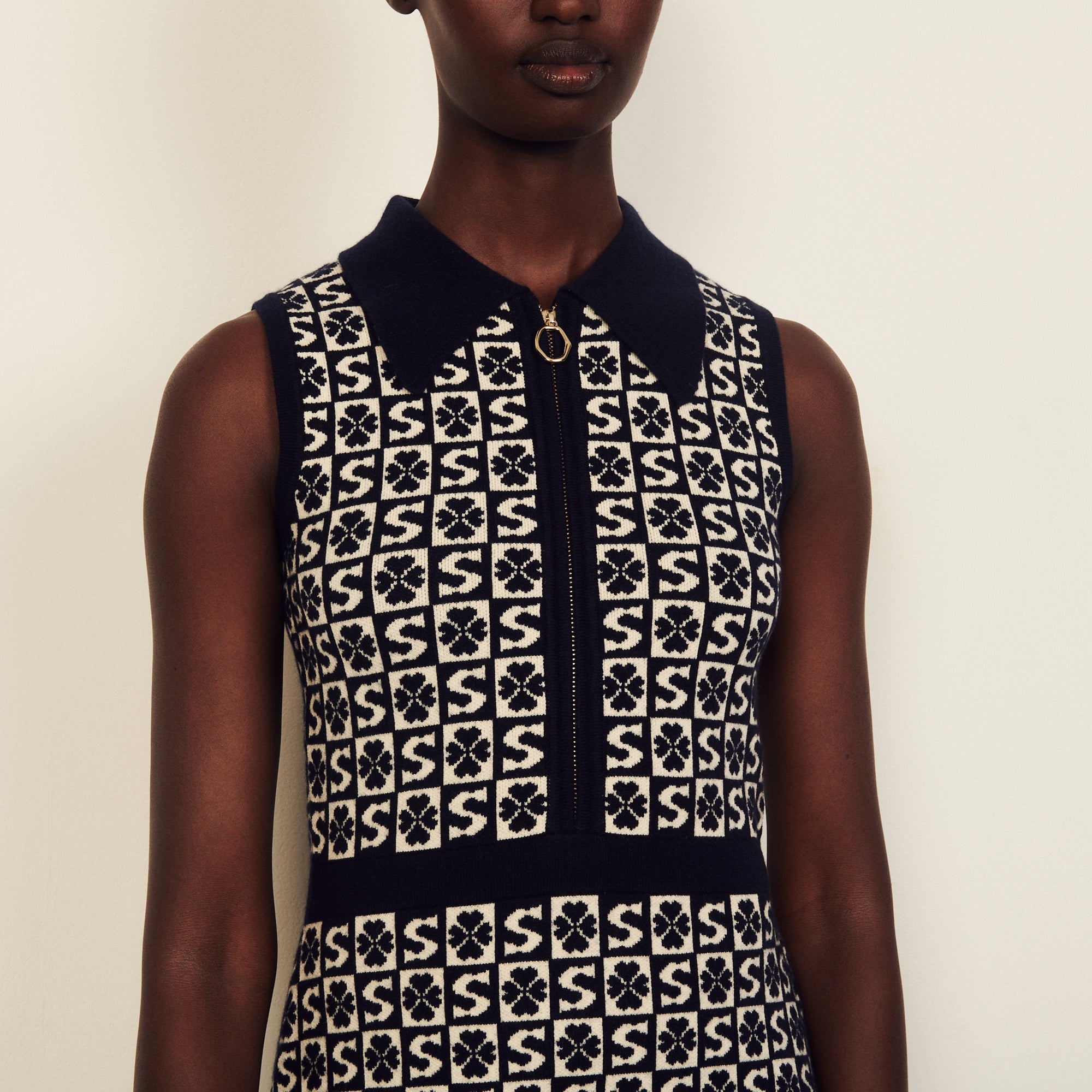 Robe polo sans manches à motif jacquard Sandro seconde main