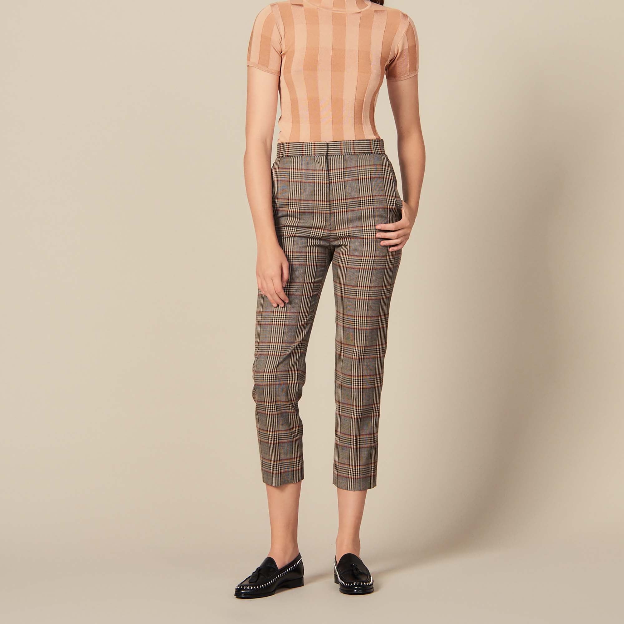 Pantalon droit à carreaux Sandro seconde main