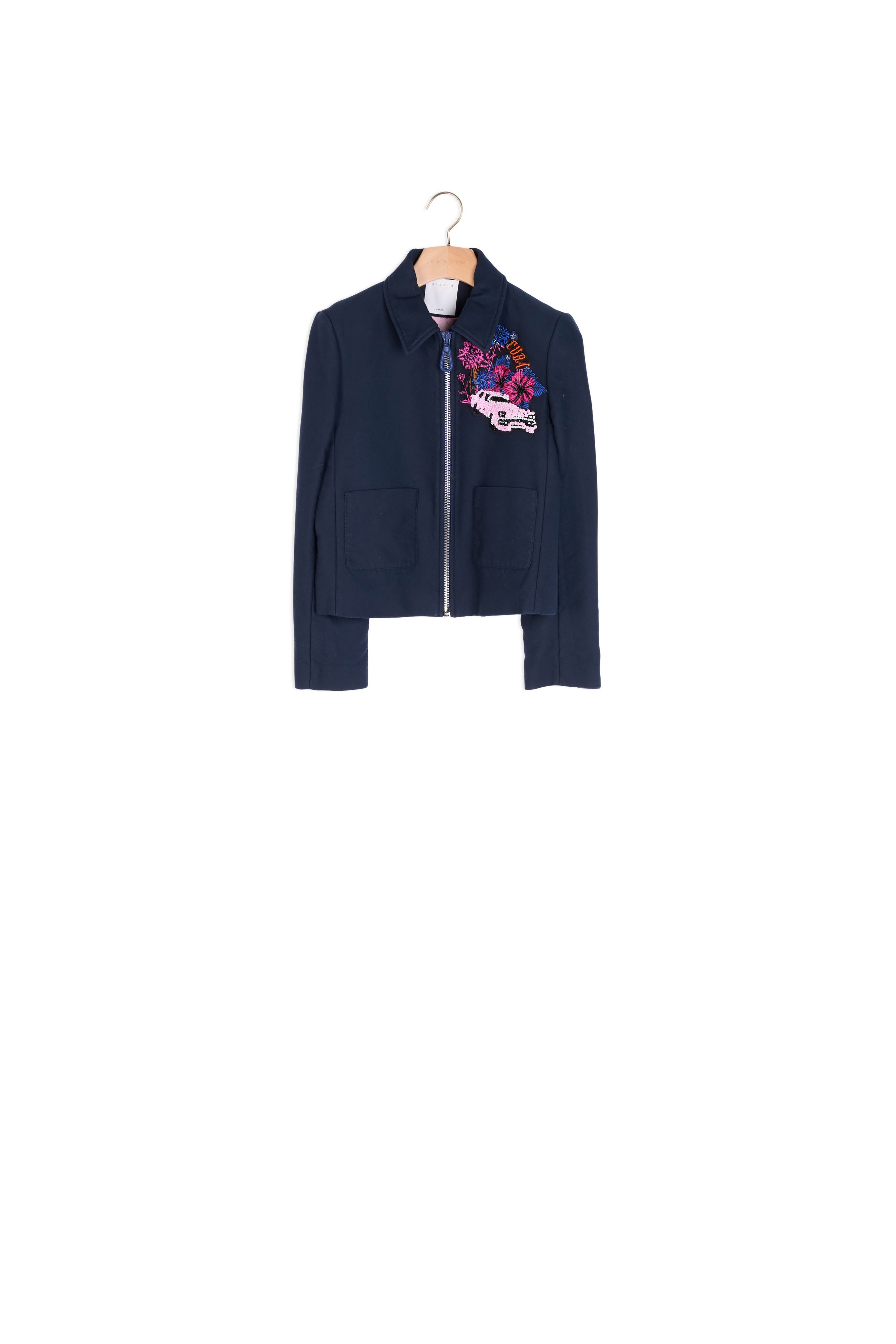 Veste zippée broderie inspiration Cuba Sandro seconde main