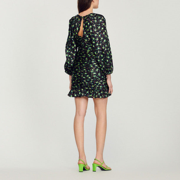 Robe courte froncée à imprimé fleuri Sandro seconde main