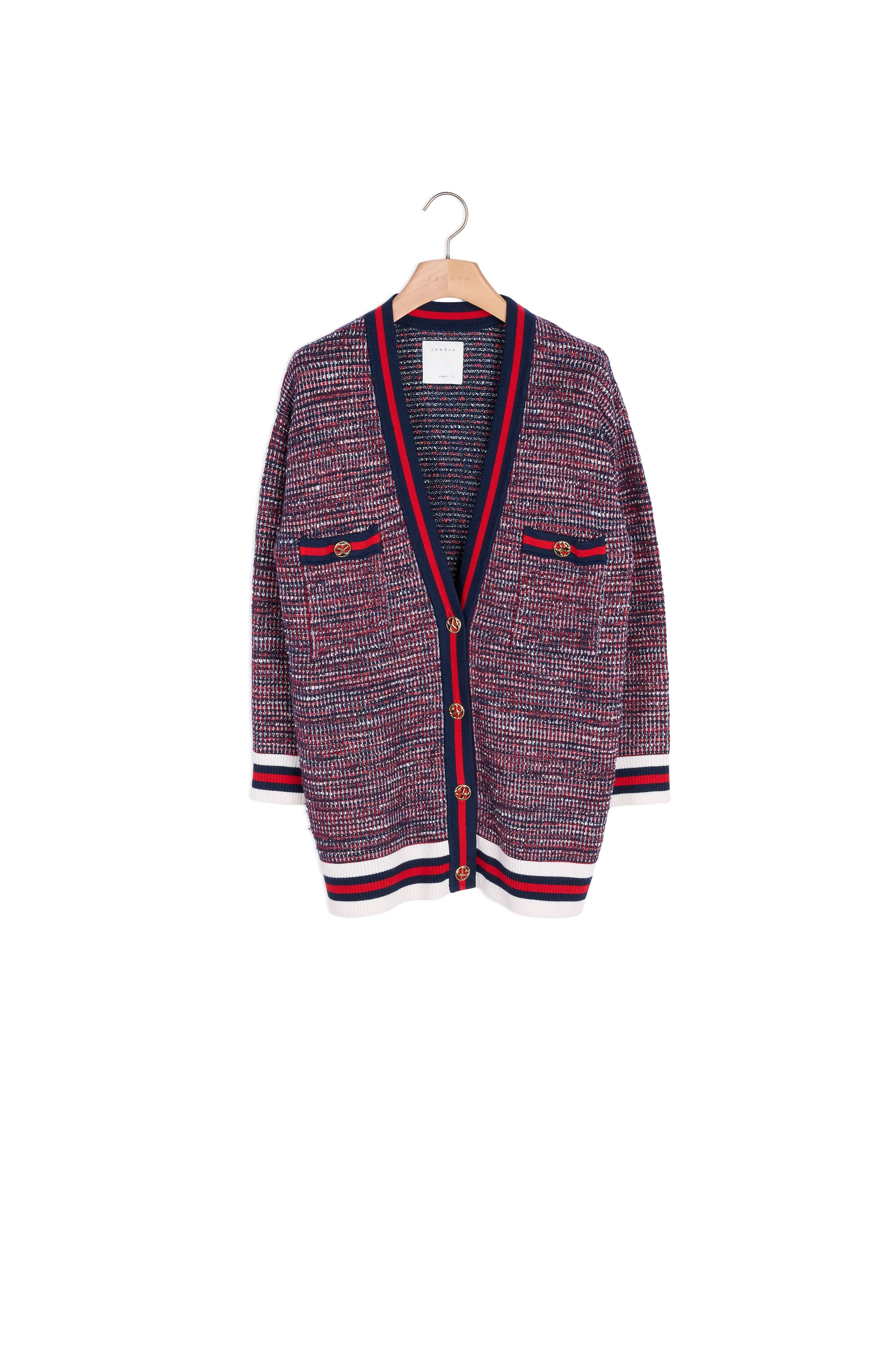 Cardigan effet tweed à galons rayés Sandro seconde main
