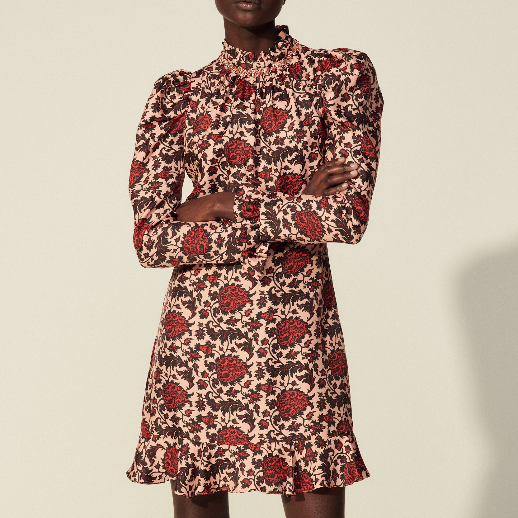 Robe courte imprimée en soie mélangée Sandro seconde main