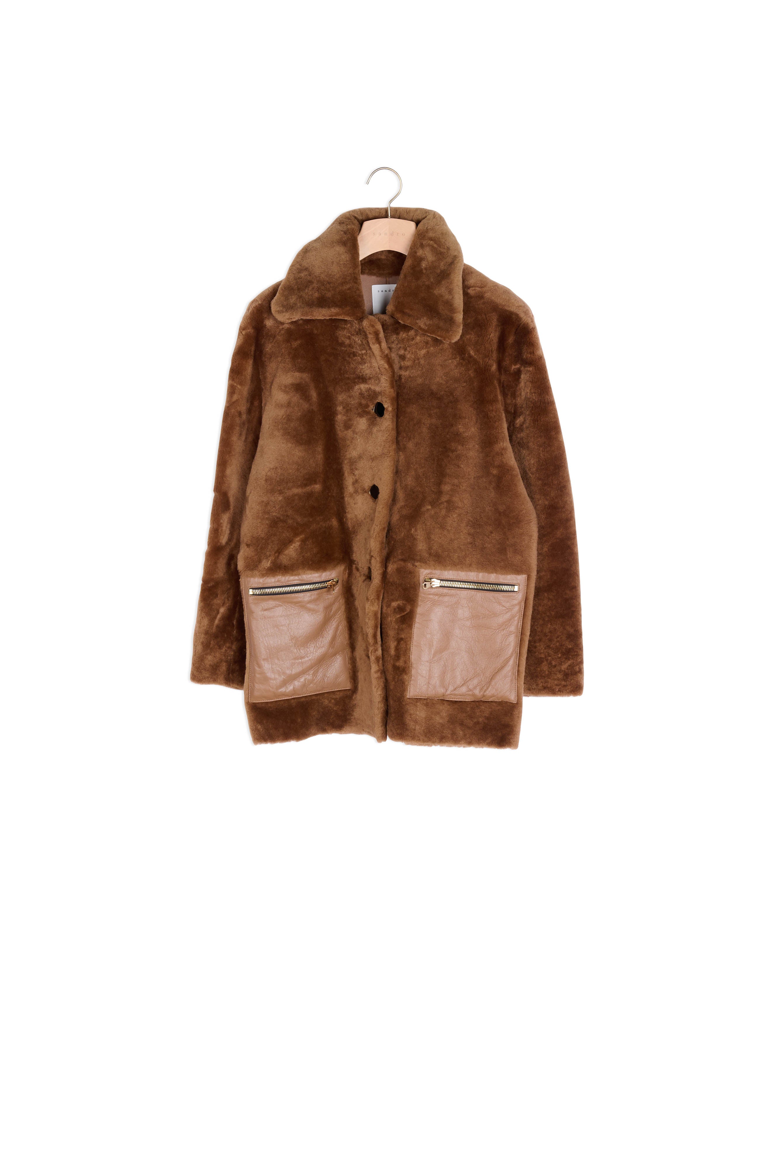 Manteau en peau lainée à grand col Sandro seconde main