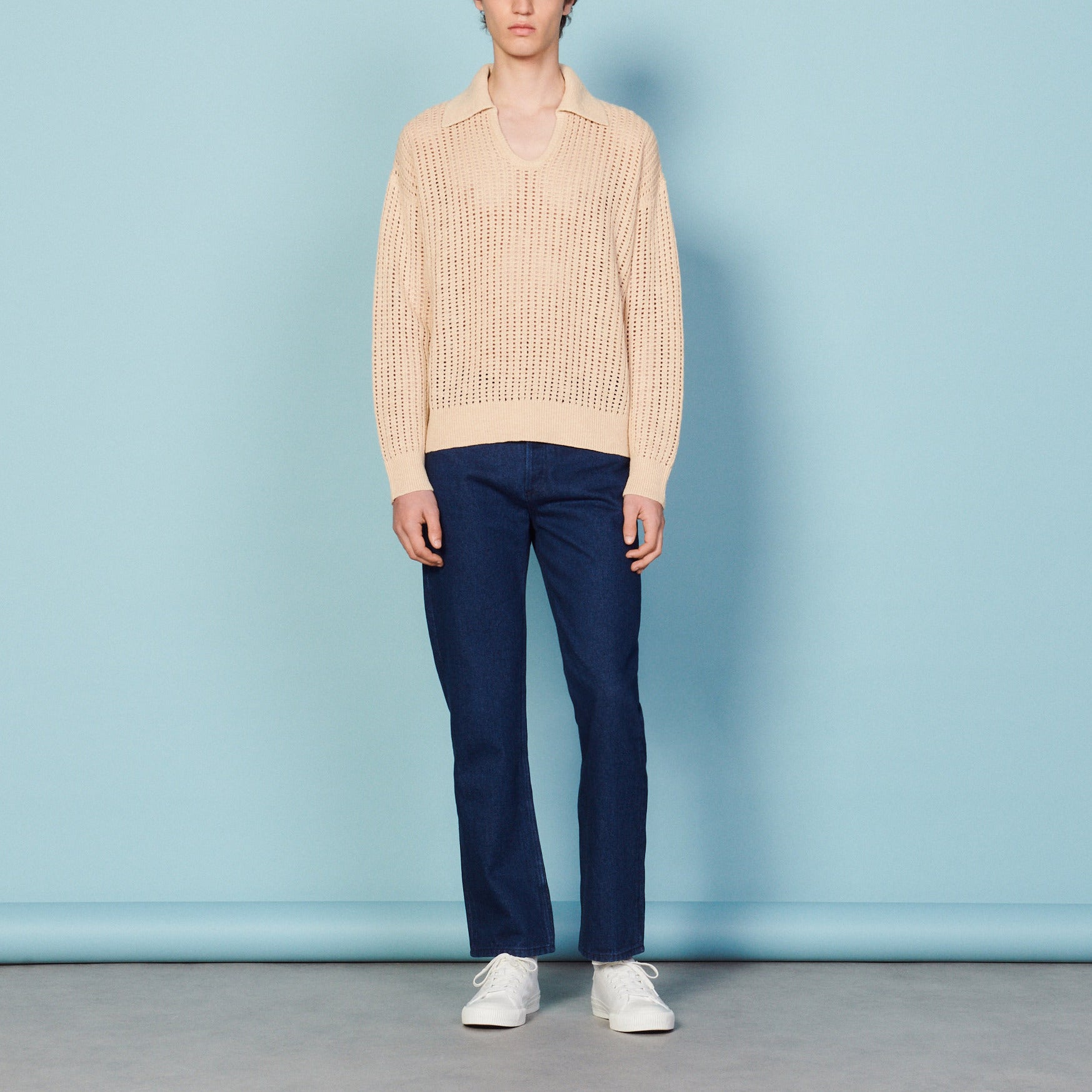 Pull col polo en lin et coton biologique Sandro seconde main