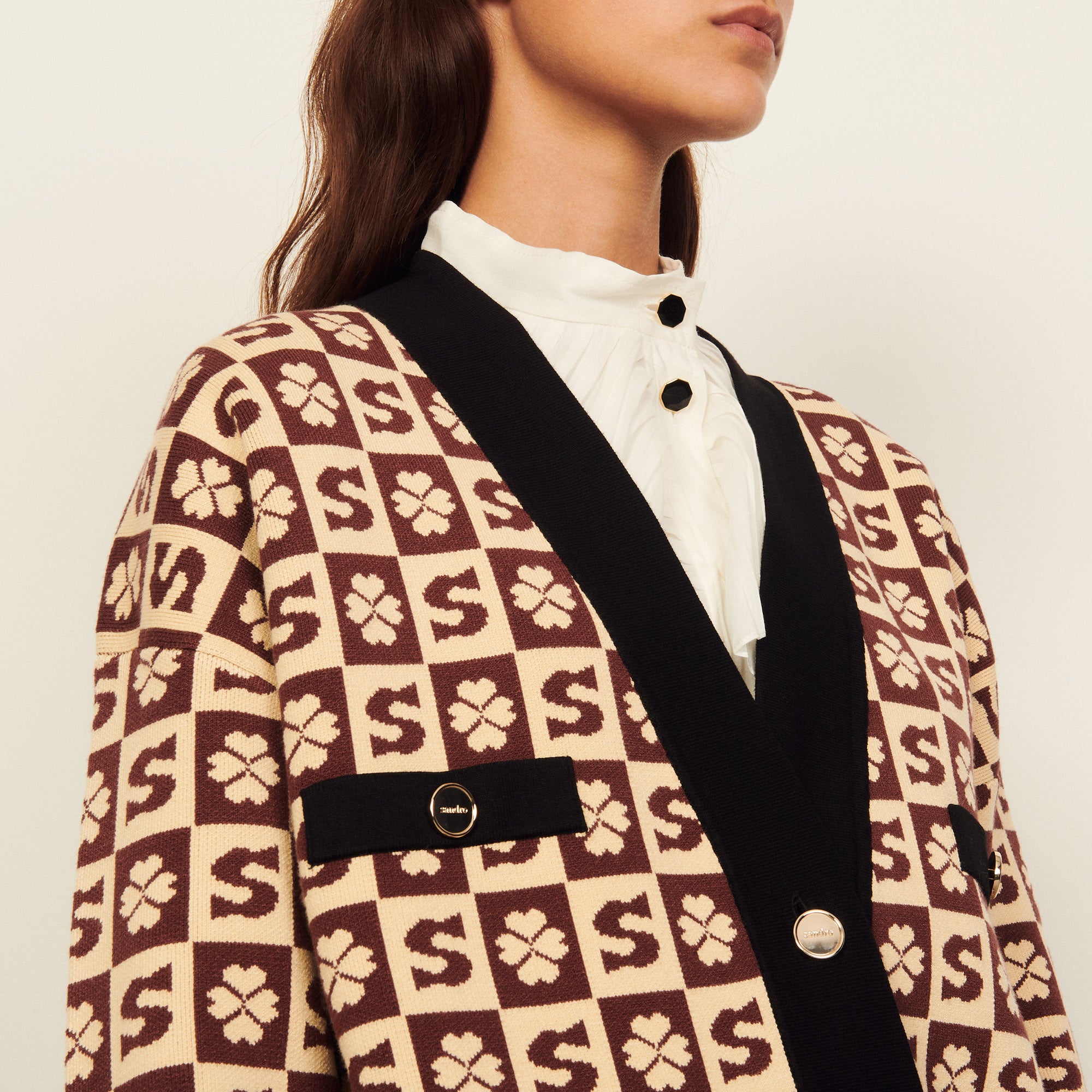 Cardi-coat long à motif jacquard Sandro seconde main