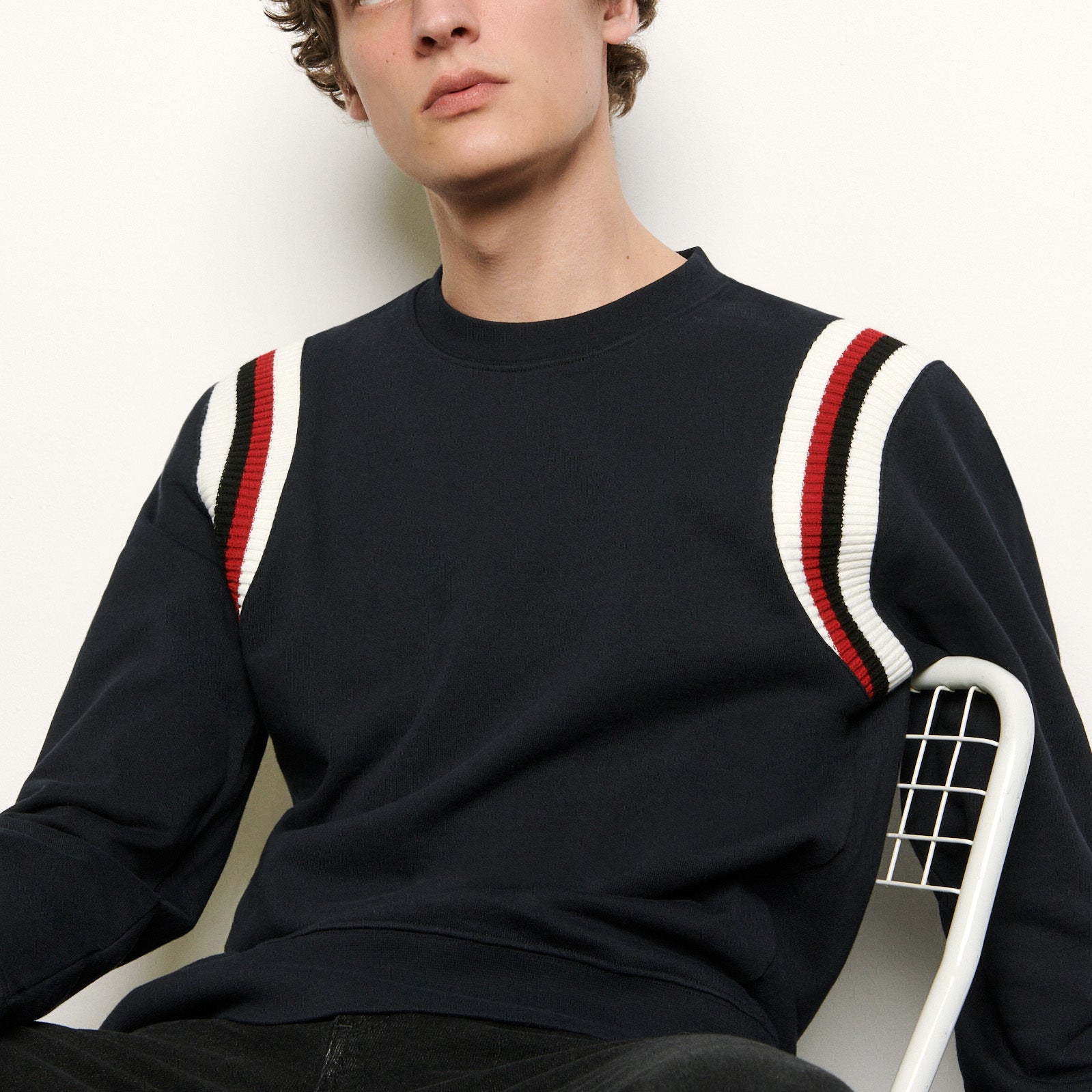 Sweat shirt à bords côtes tricolores Sandro seconde main