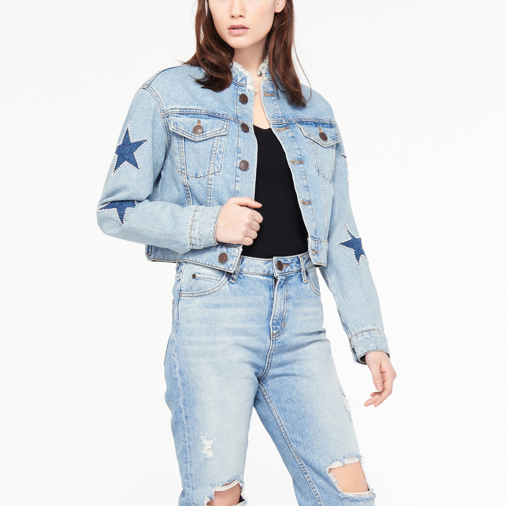 Veste courte en jeans à étoiles Sandro seconde main