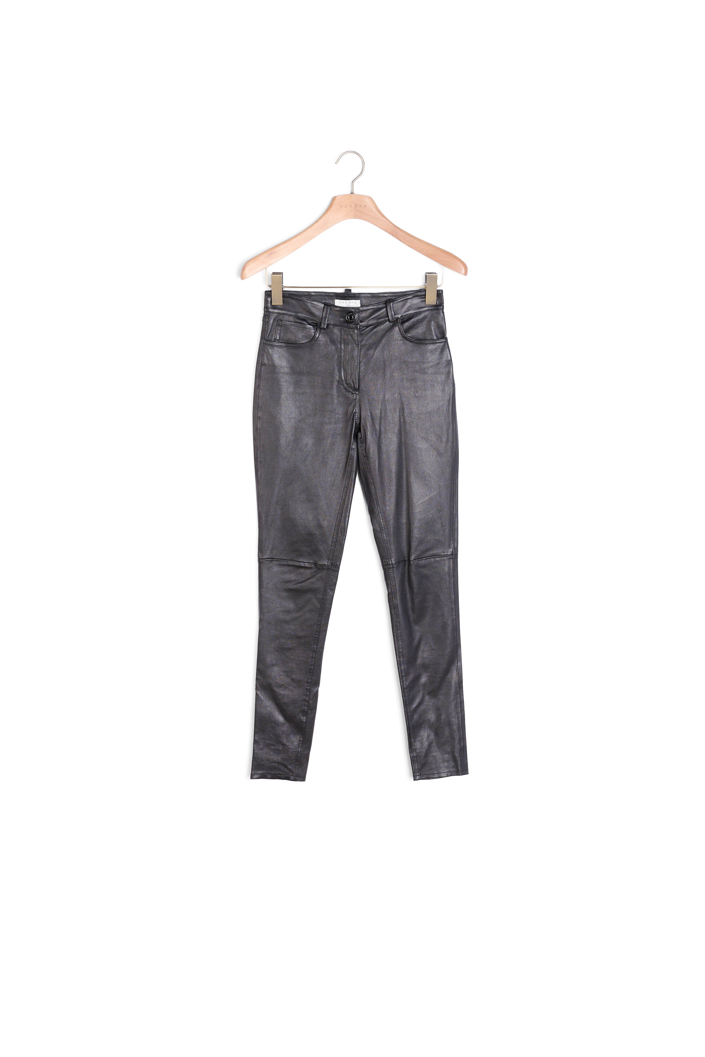 Pantalon cinq poches en cuir stretch Sandro seconde main