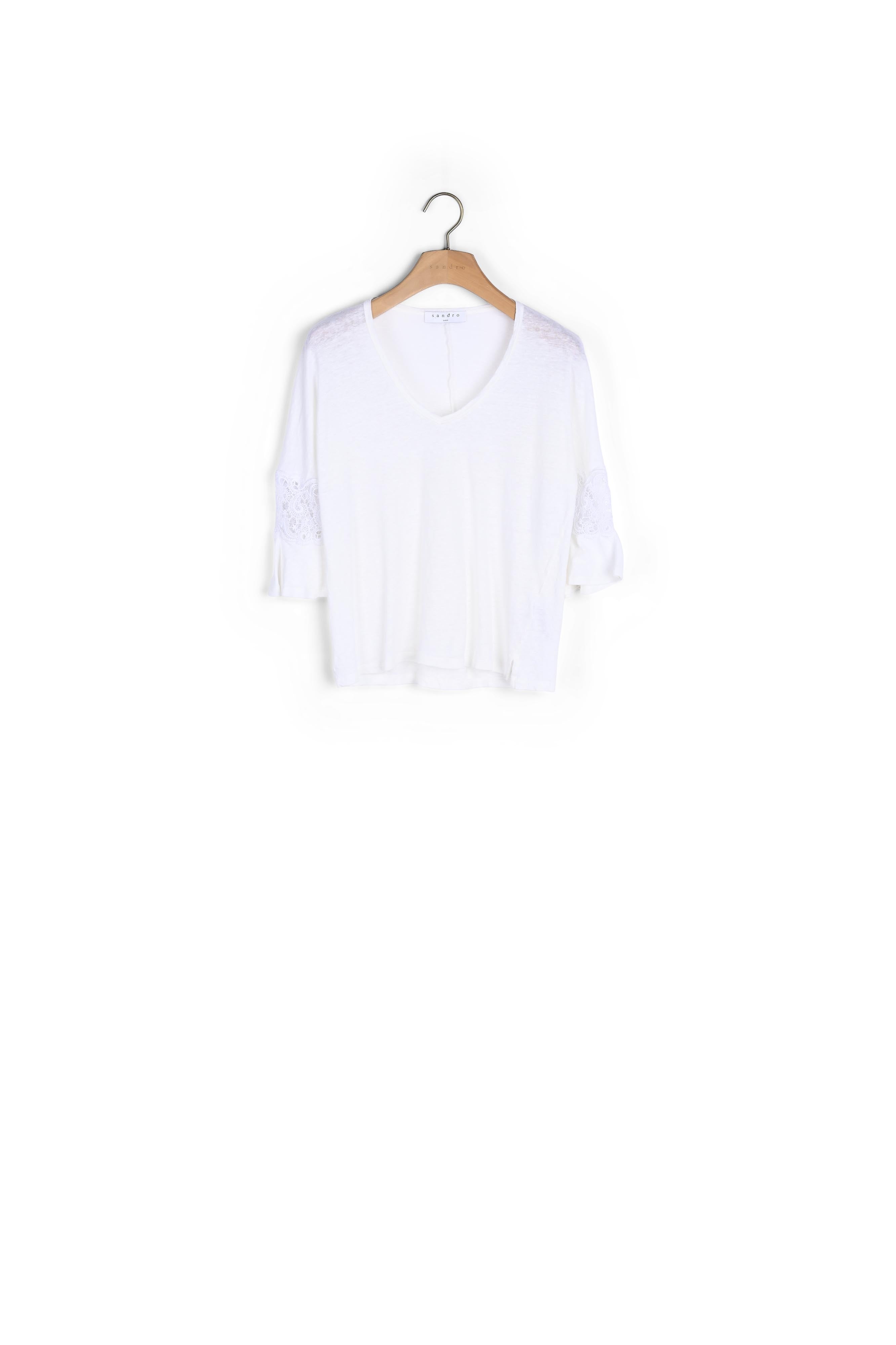 T-shirt en lin et insert de dentelle Sandro seconde main