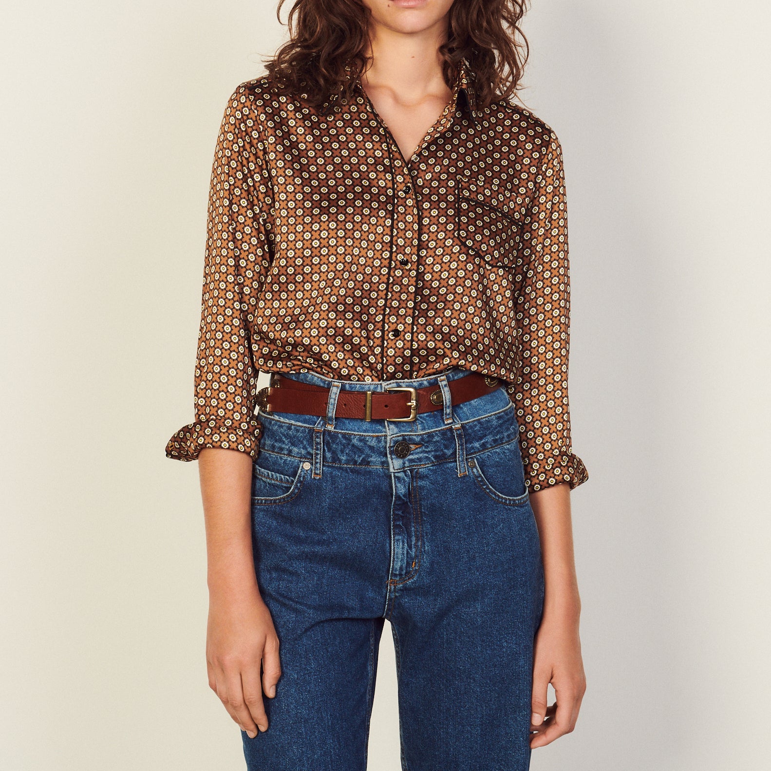 Chemise imprimé marron et noir Sandro seconde main