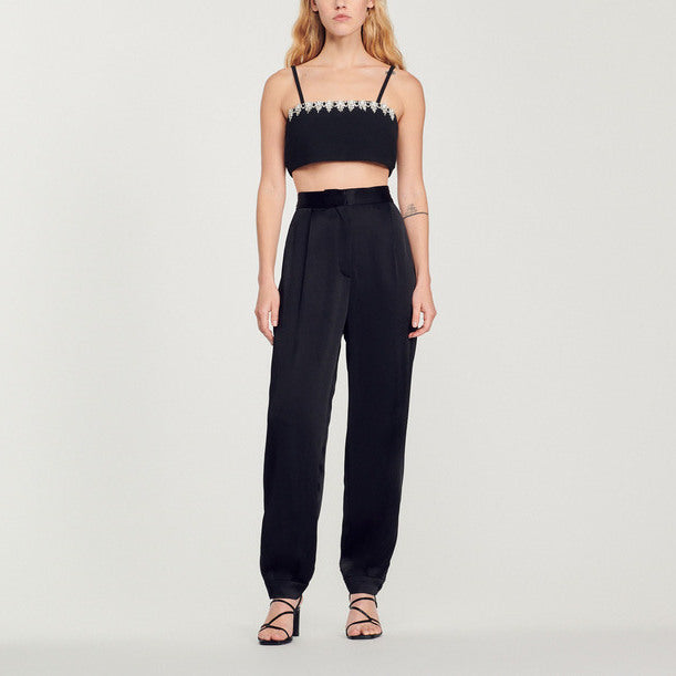 Pantalon satiné à détail bijoux Sandro seconde main