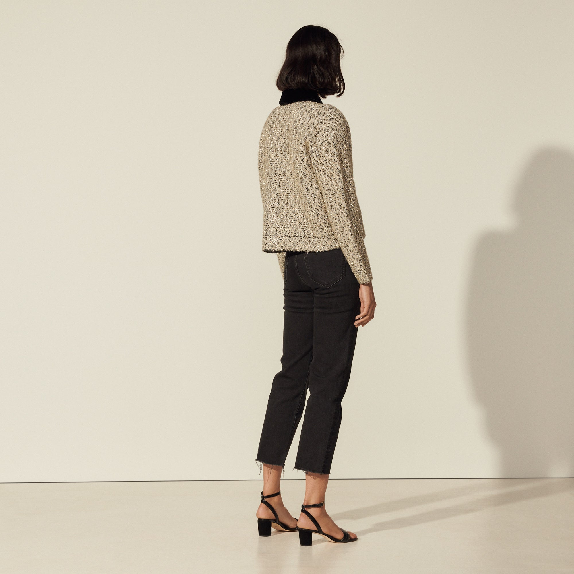 Blouson en tweed lurex et col contrasté Sandro seconde main