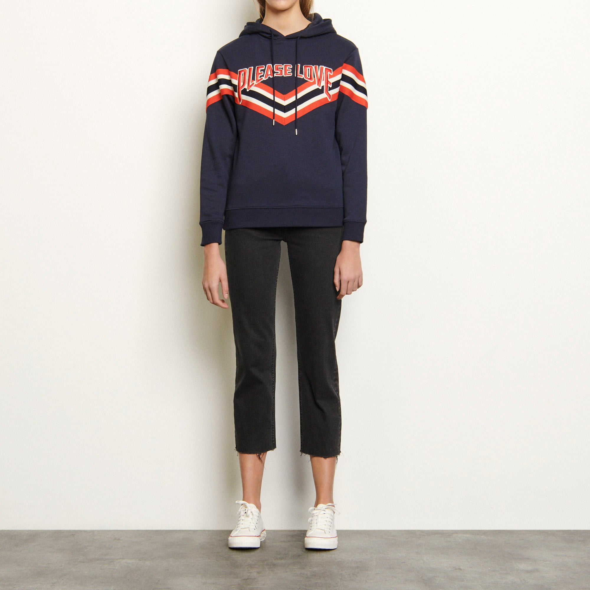 Sweat à capuche à bord-côte rayé Sandro seconde main