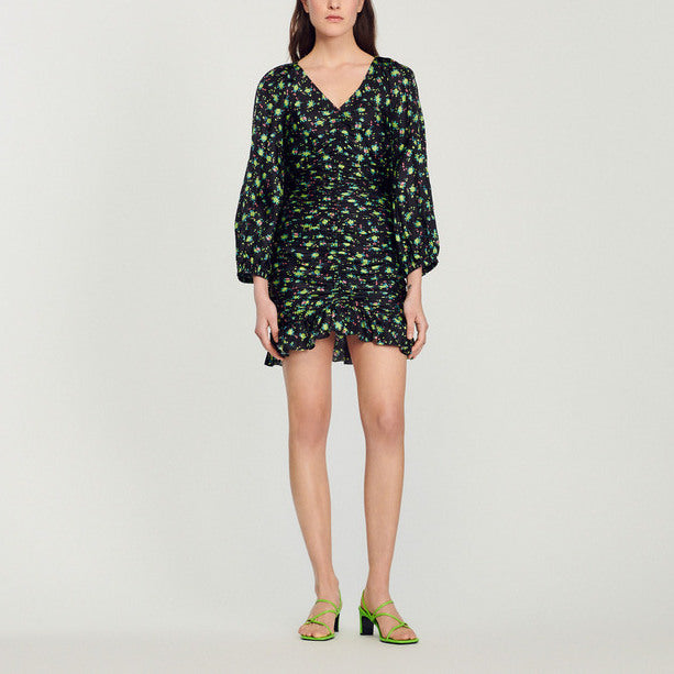 Robe courte froncée à imprimé fleuri Sandro seconde main