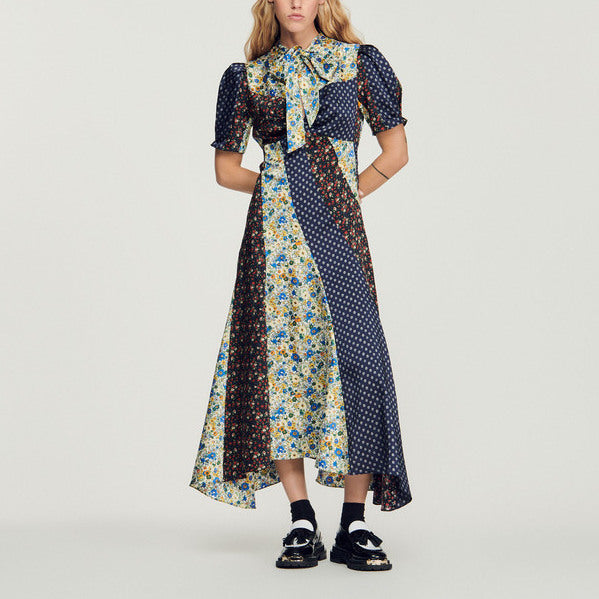 Robe longue imprimée à col lavallière Sandro seconde main