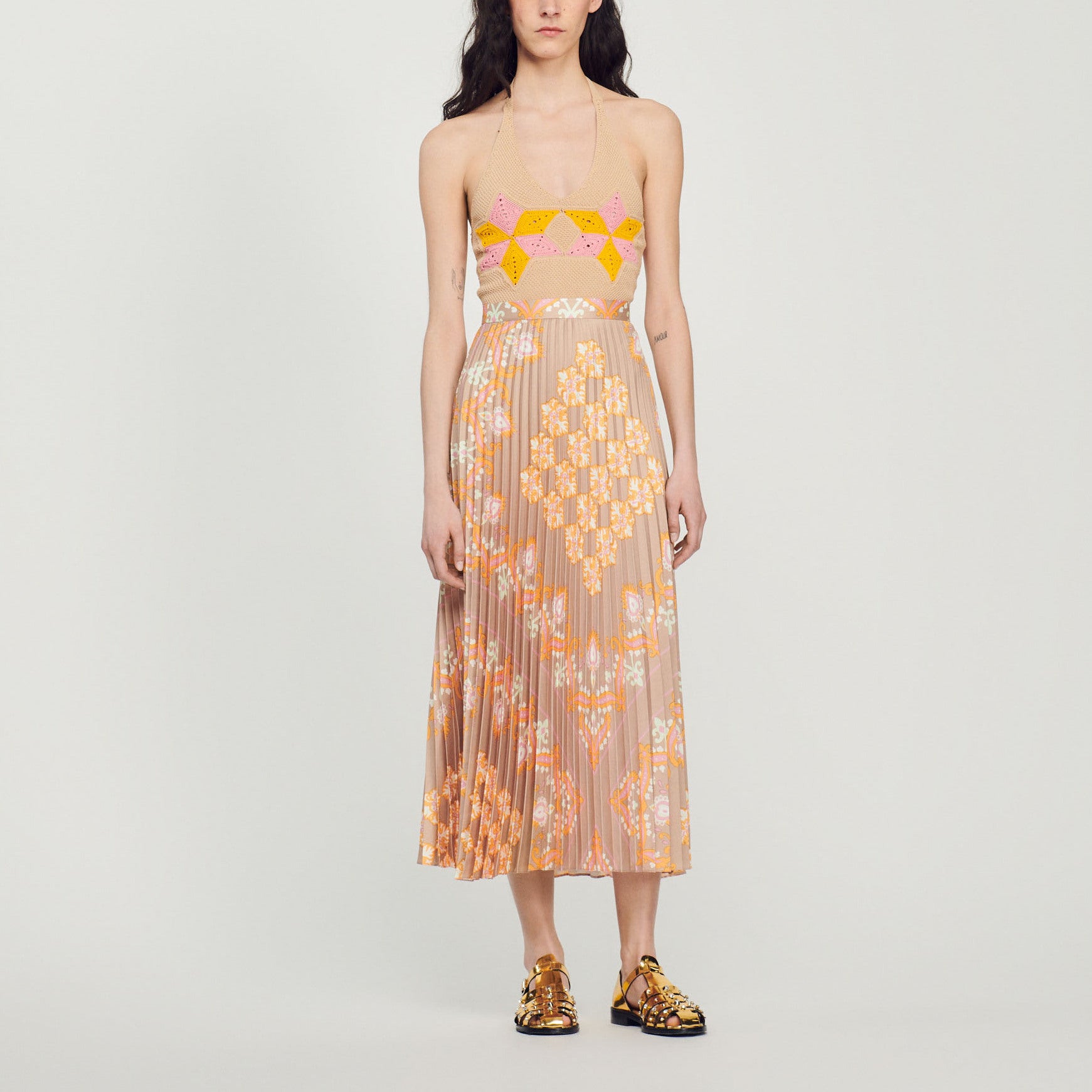 Jupe longue plissée imprimée Sandro seconde main