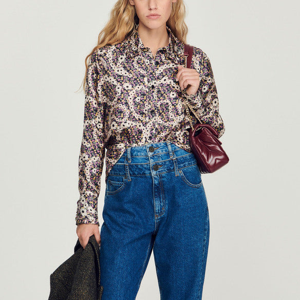 Chemise en soie imprimé fleurs Sandro seconde main