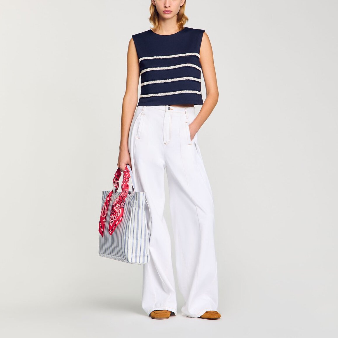 T-shirt sans manches marinière Sandro seconde main