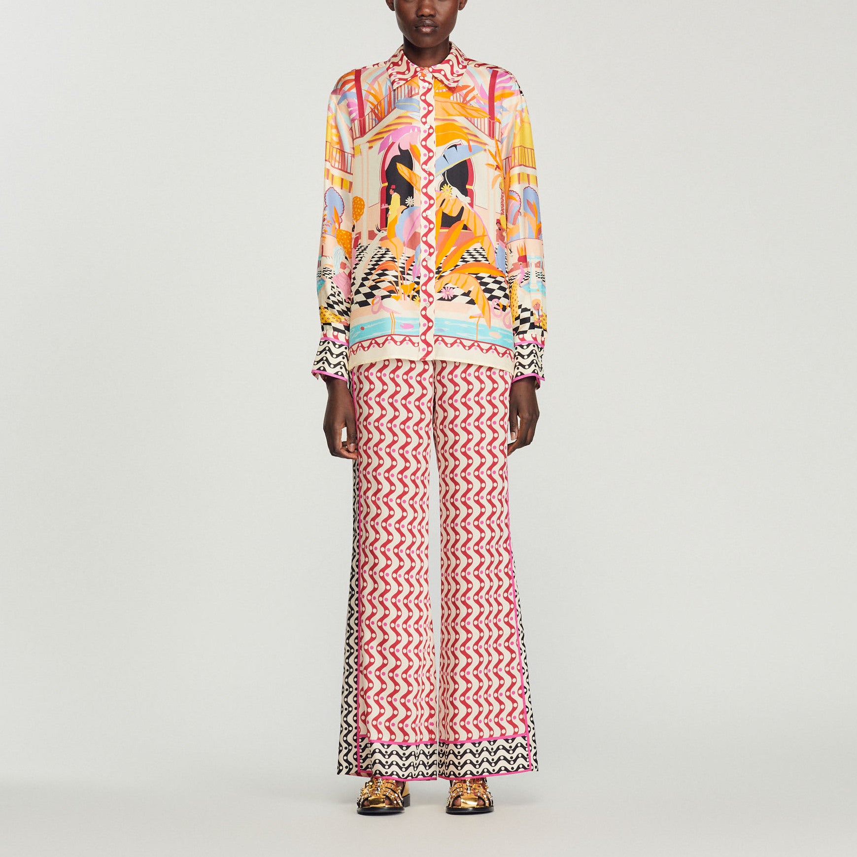 Chemise en soie imprimée Sandro seconde main