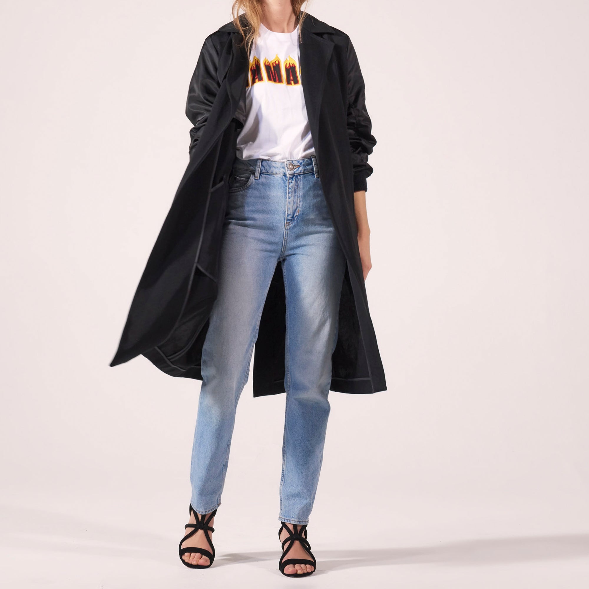 Manteau fluide bi-matière ceinturé Sandro seconde main