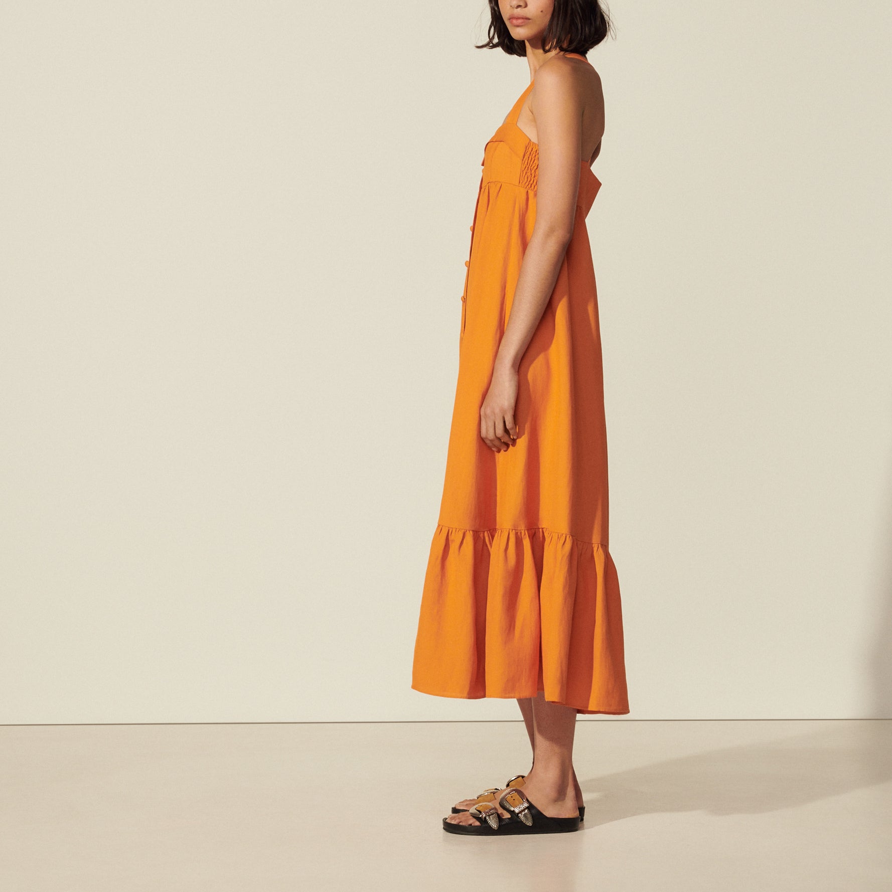 Robe longue boutonnée à bretelles Sandro seconde main