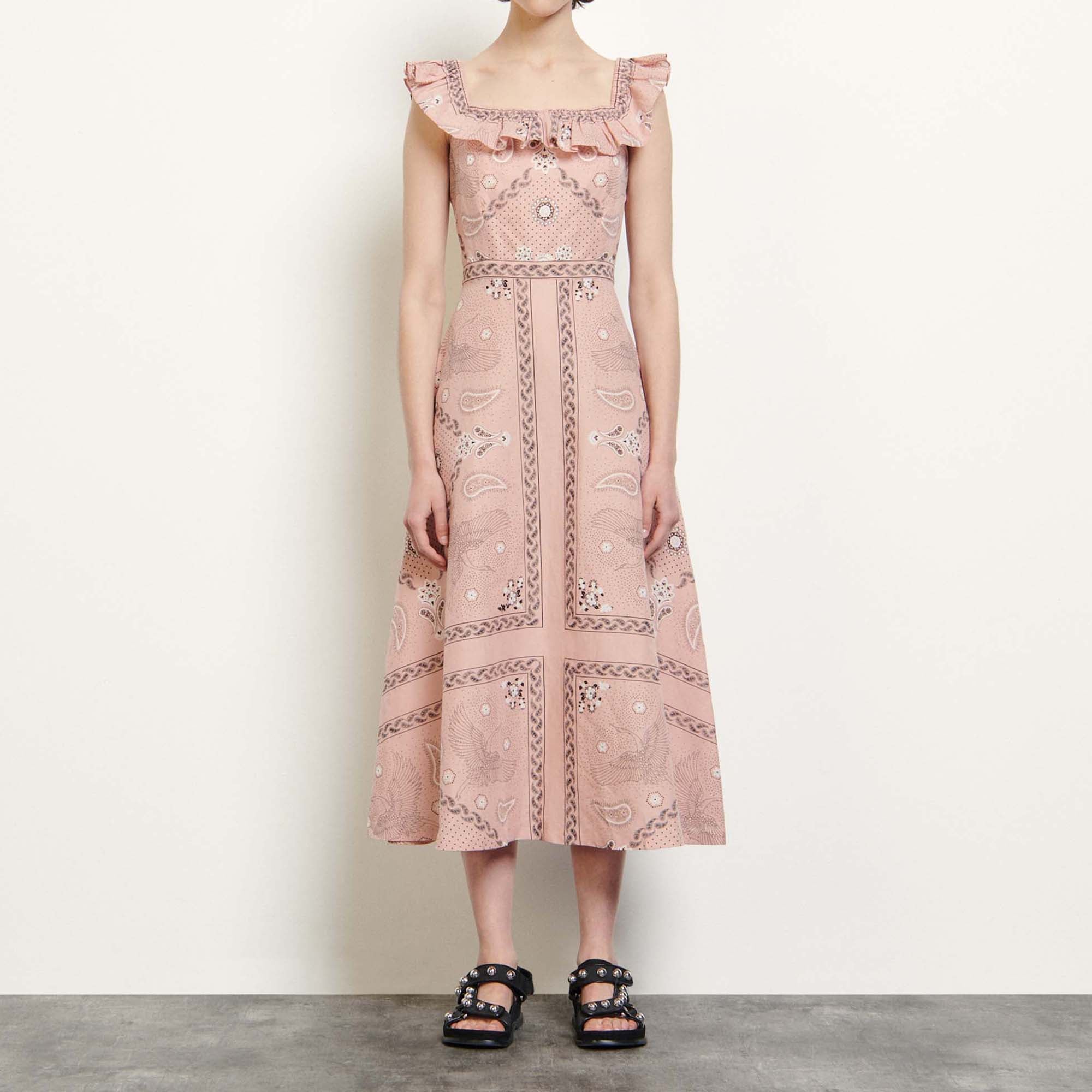 Robe longue imprimée à encolure carrée Sandro seconde main