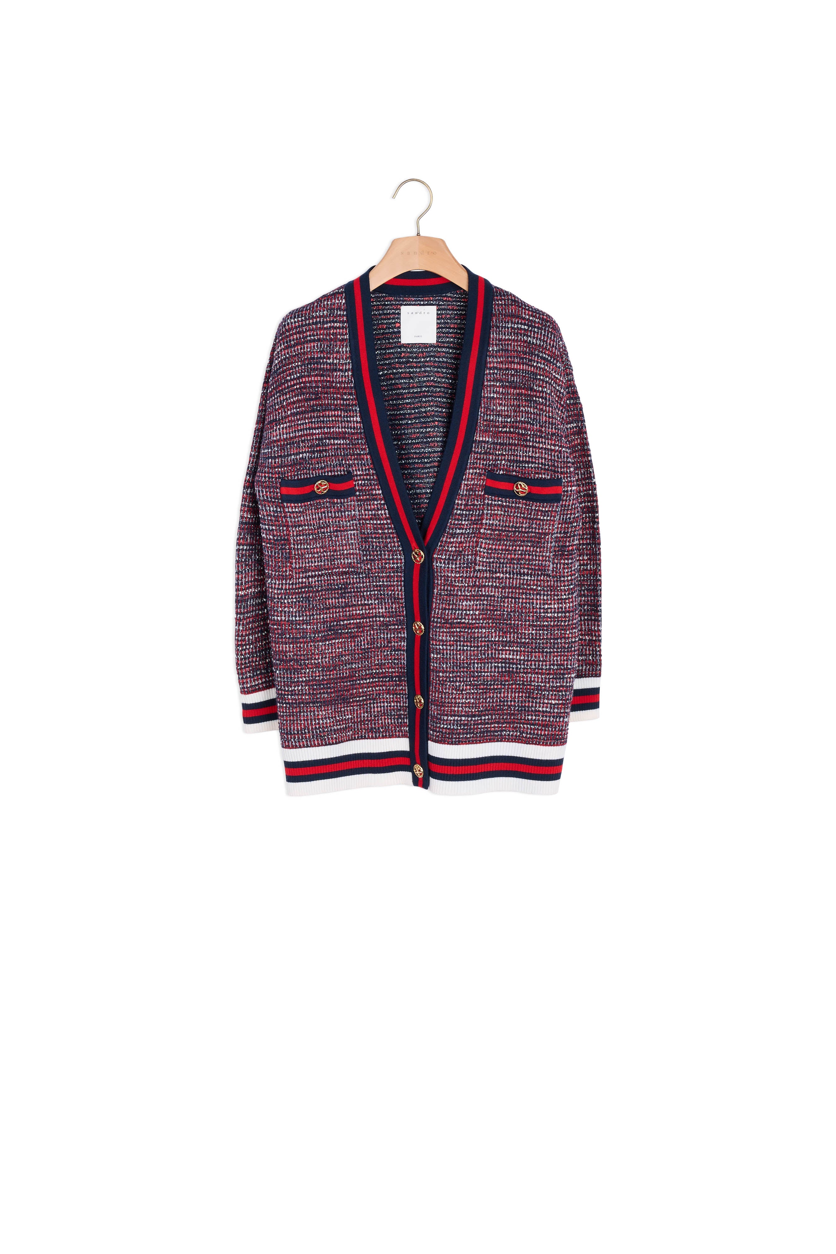 Cardigan effet tweed à galons rayés Sandro seconde main