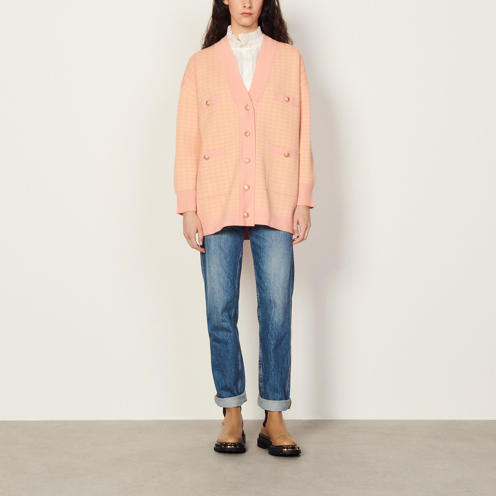 Cardi-coat à motifs pied de coq Sandro seconde main