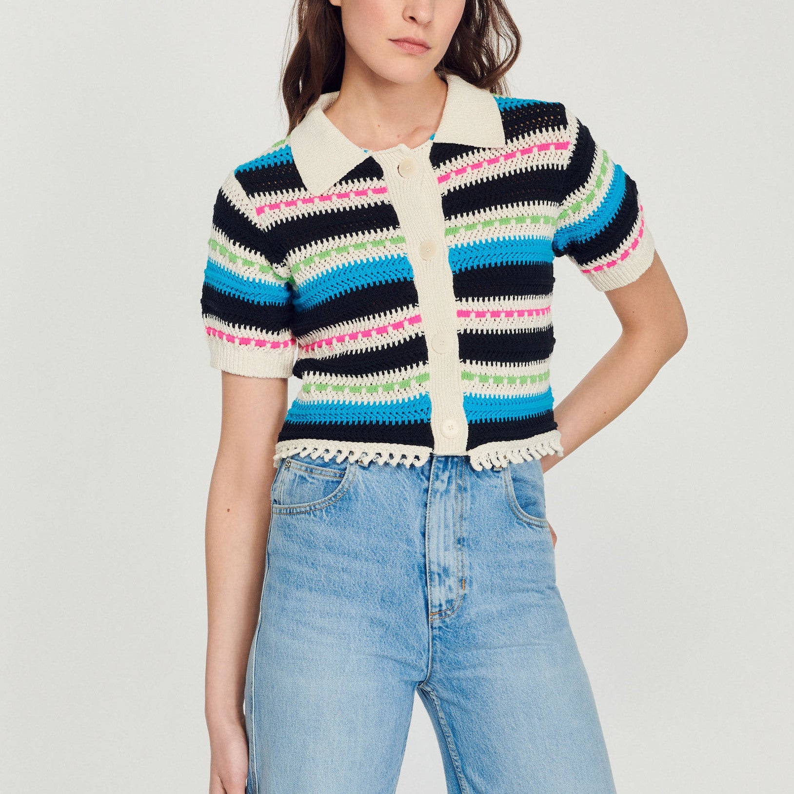 Cardigan court rayé Sandro seconde main