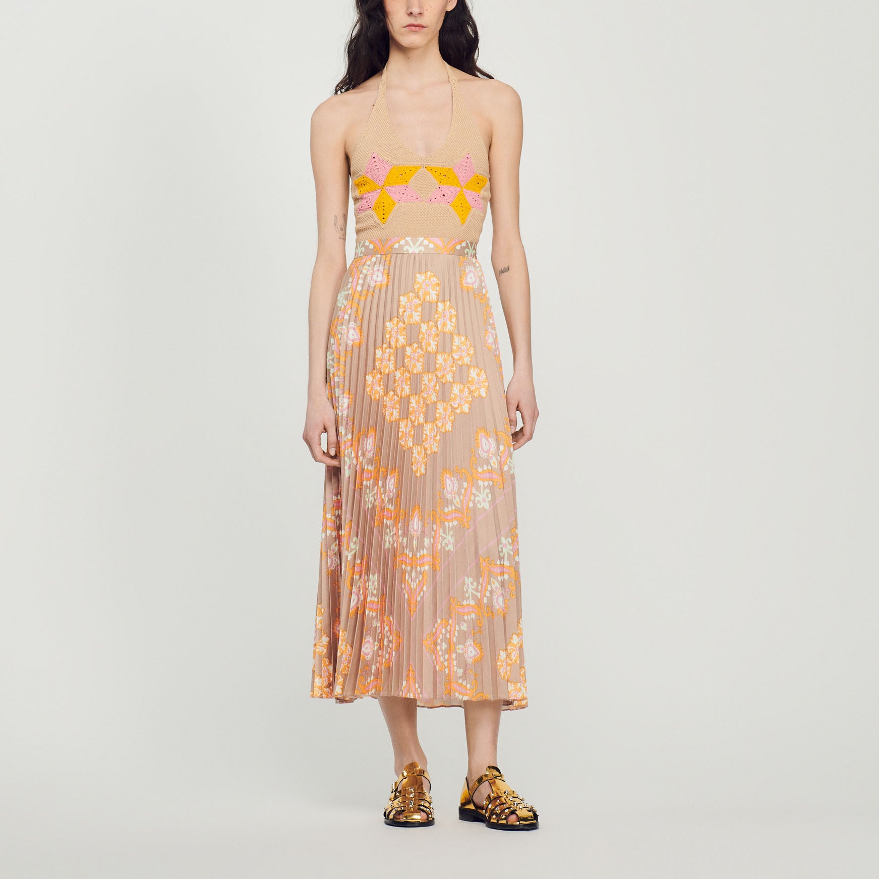 Jupe longue plissée imprimée Sandro seconde main