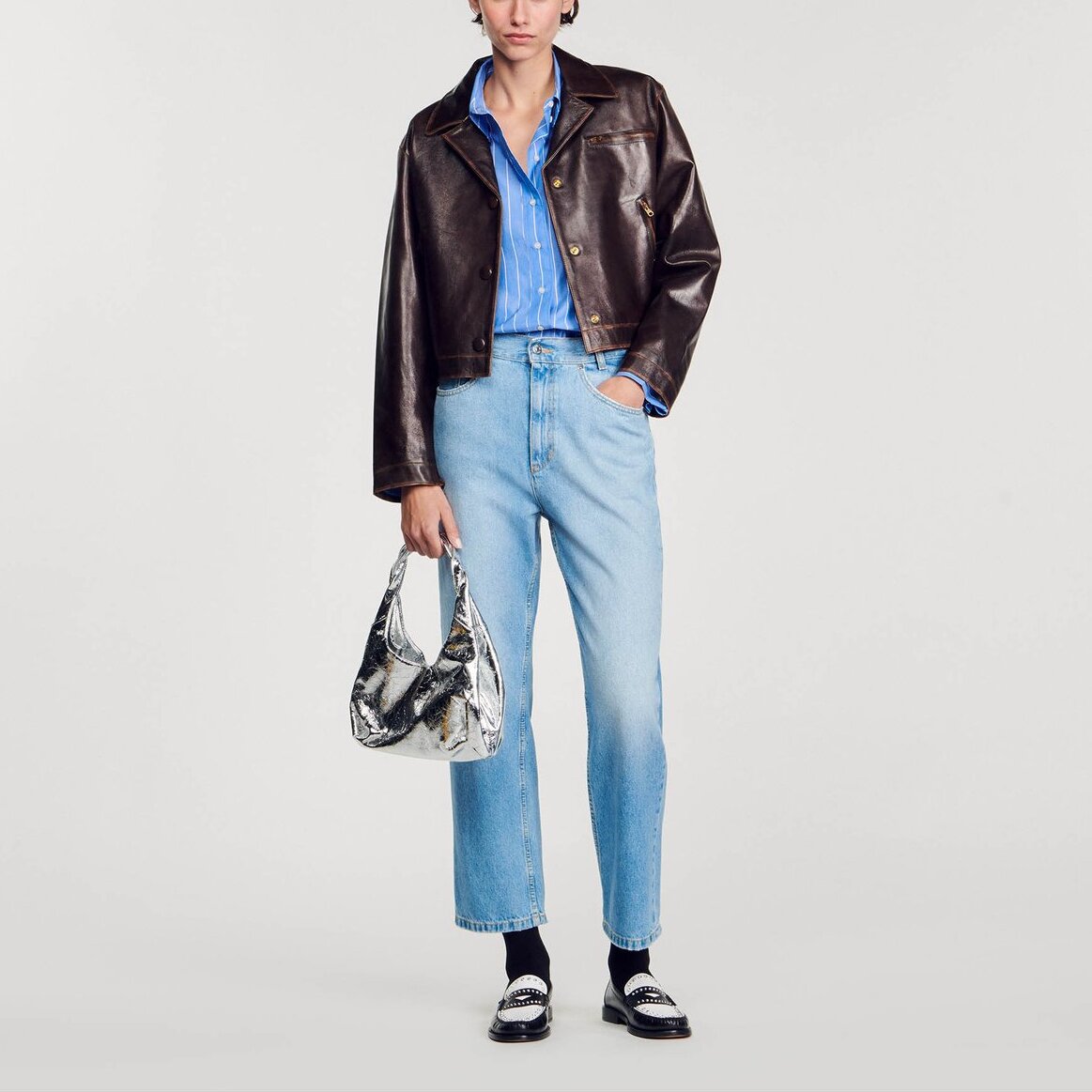 Chemise à rayures et cœur strassé Sandro seconde main