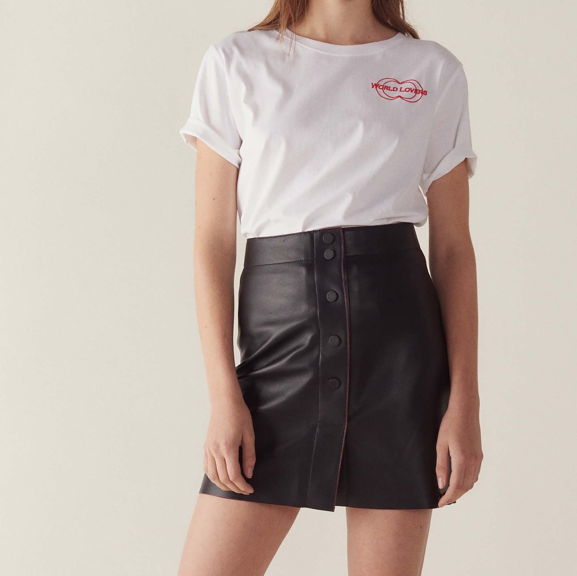 Jupe en cuir coupe trapèze Sandro seconde main