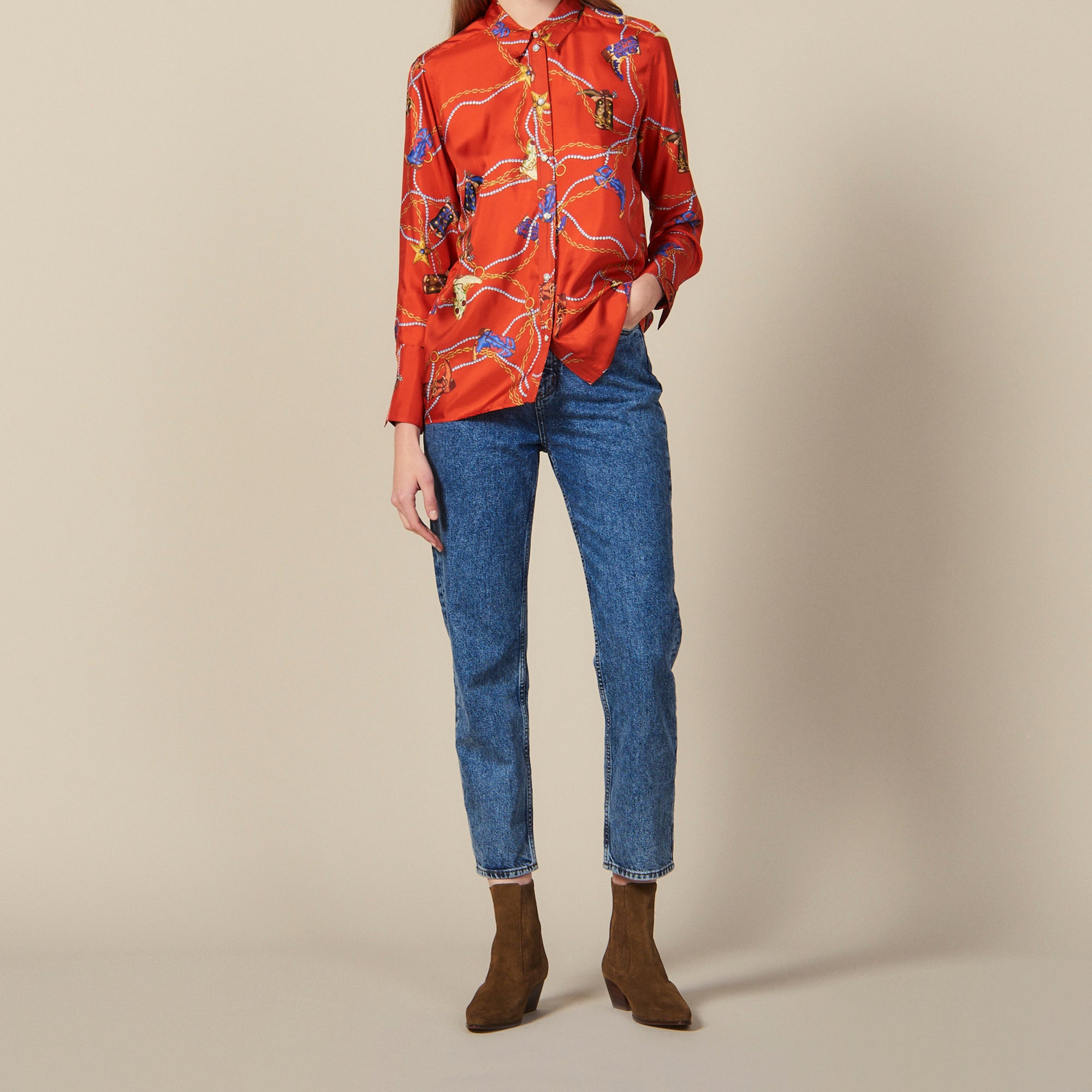 Chemise imprimée en twill de soie Sandro seconde main