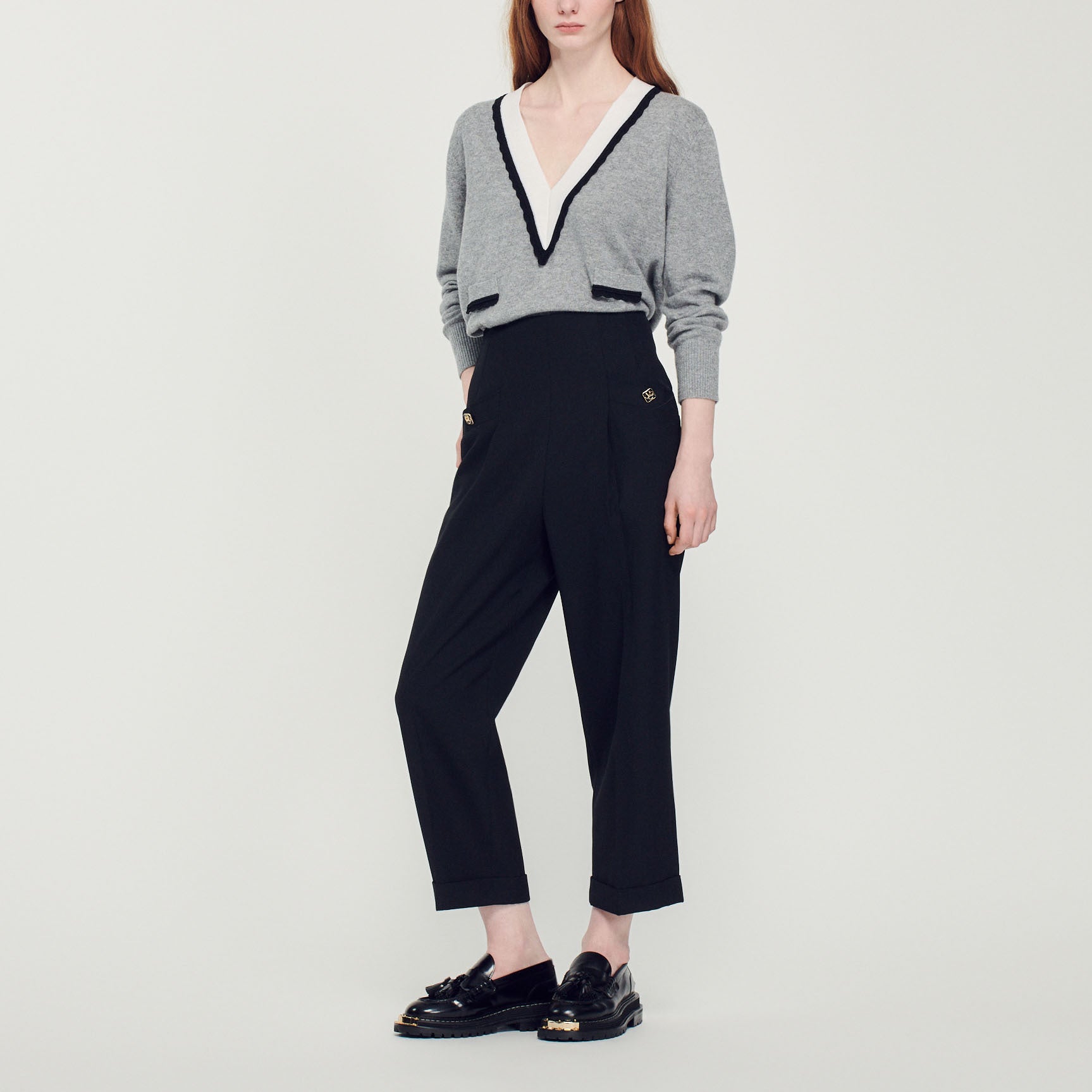 Pull à col V profond contrasté Sandro seconde main