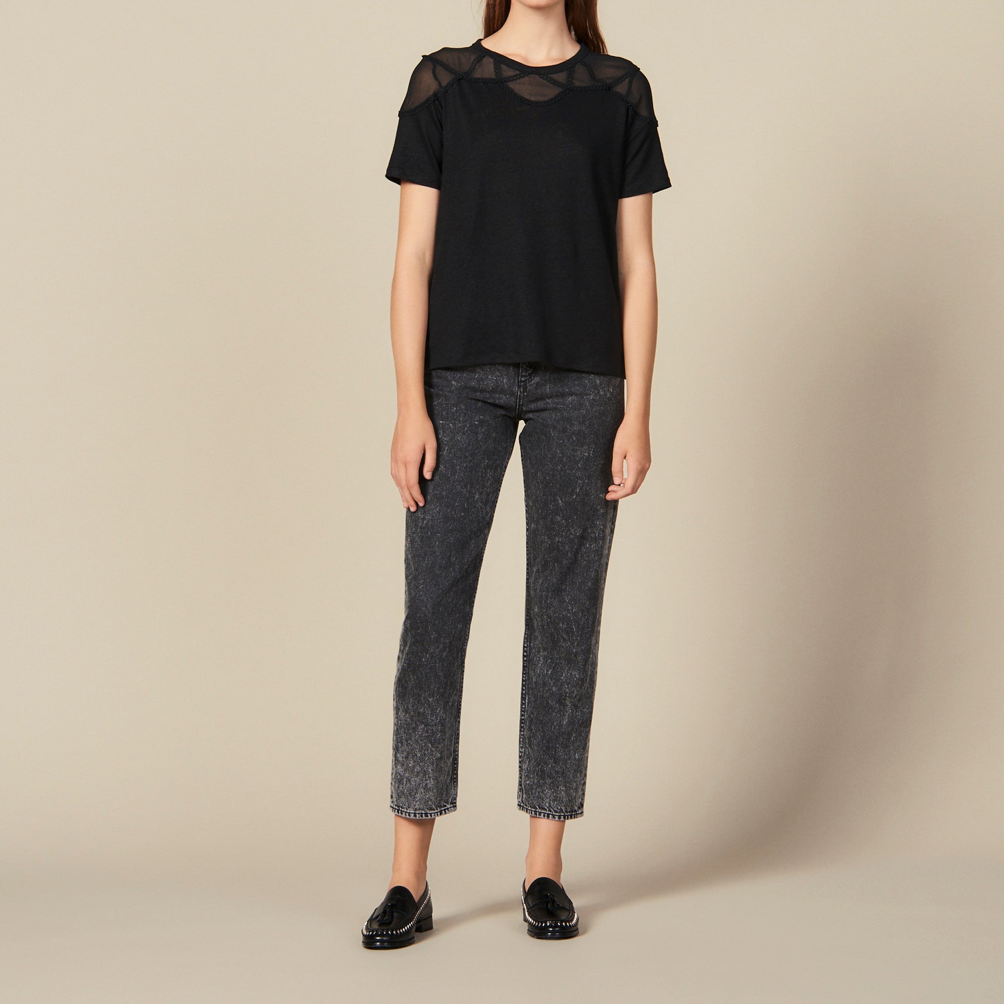 T-shirt à empiècement transparent Sandro seconde main