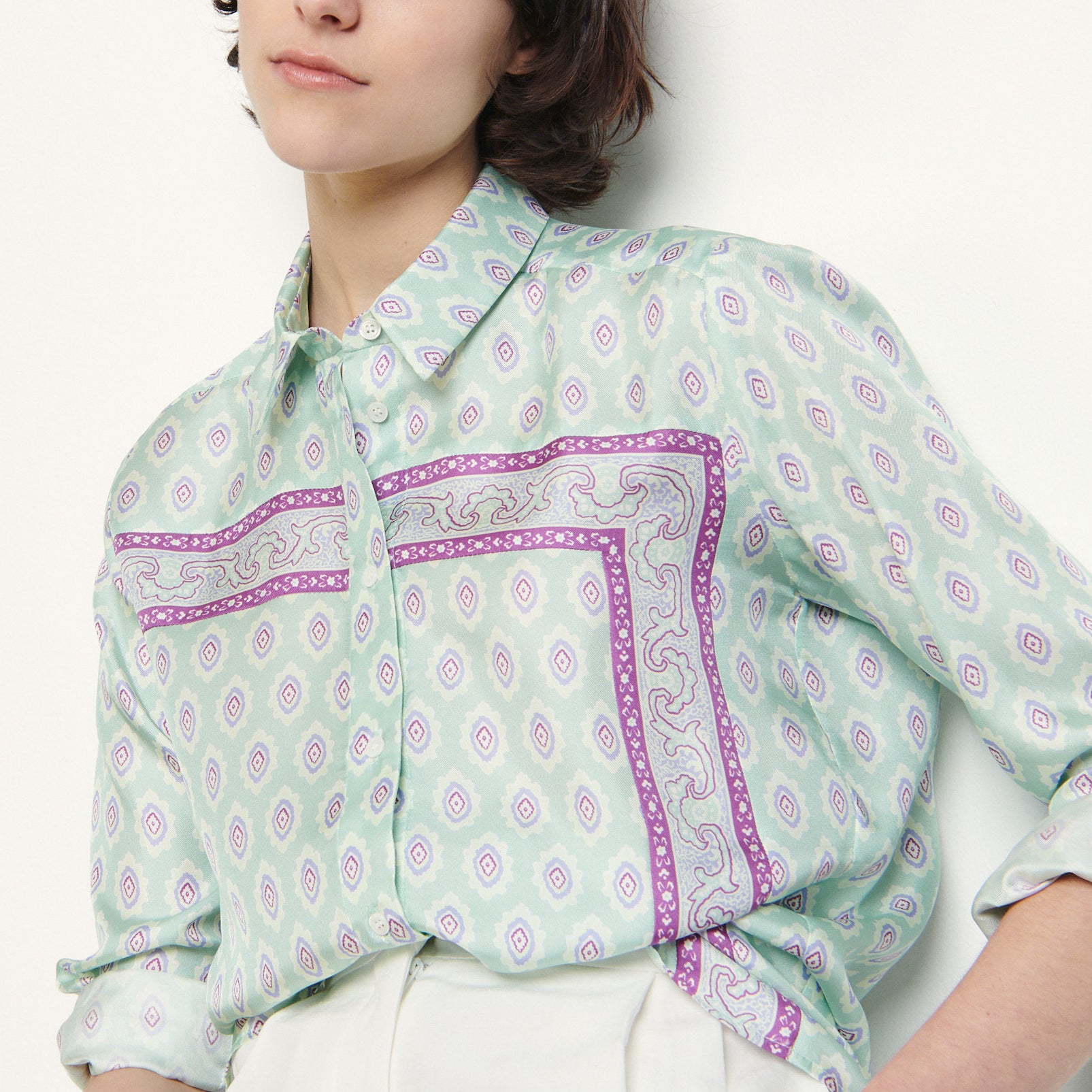 Chemise imprimée en soie Sandro seconde main