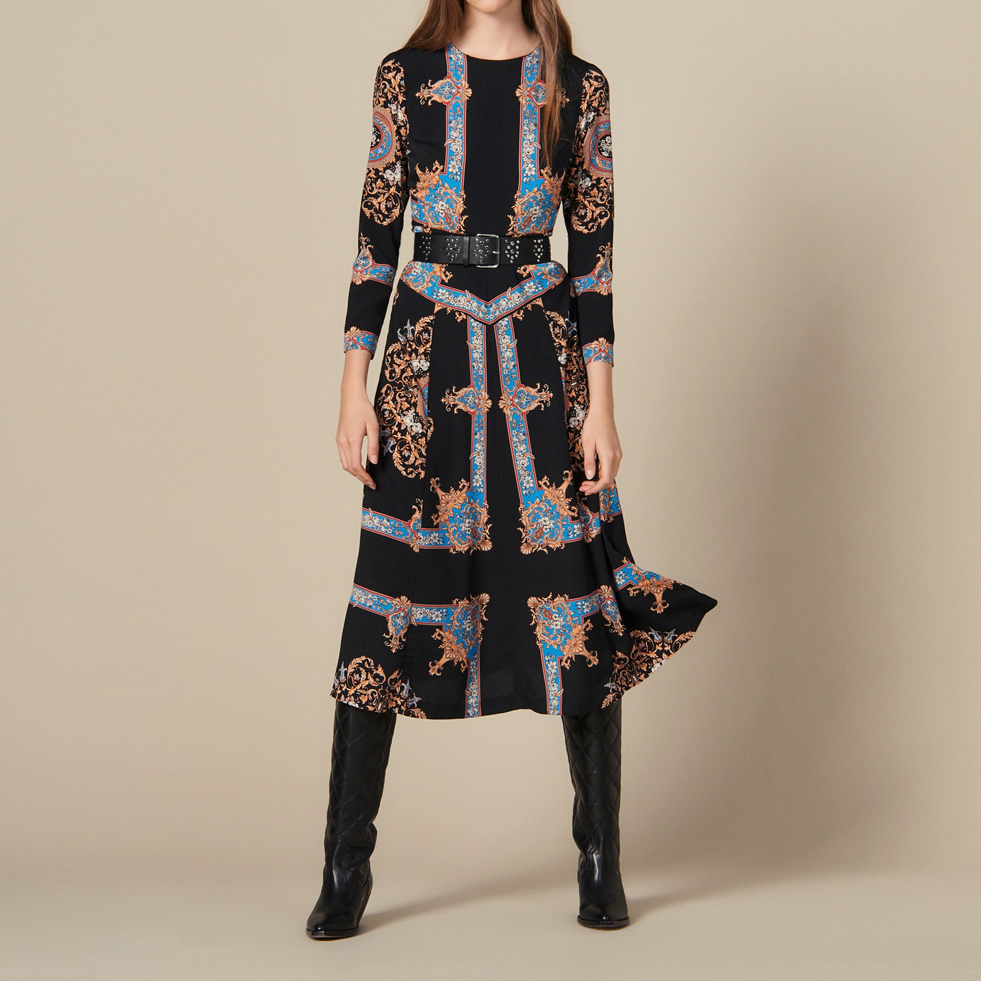 Robe longue à imprimé foulard placé Sandro seconde main