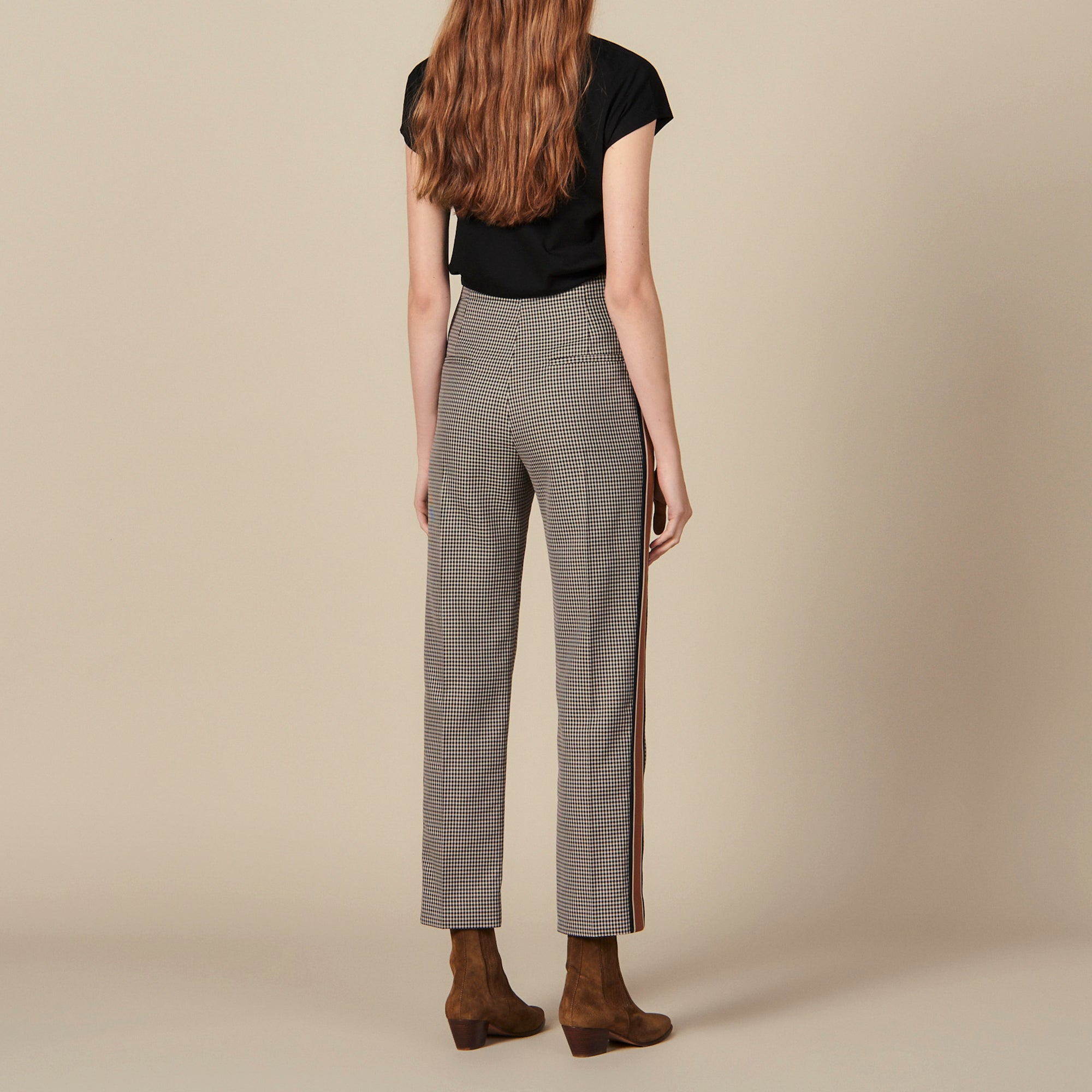 Pantalon droit à carreaux et galons Sandro seconde main