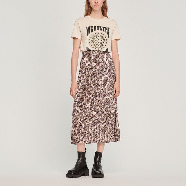 Jupe midi plissée et  imprimée Sandro seconde main