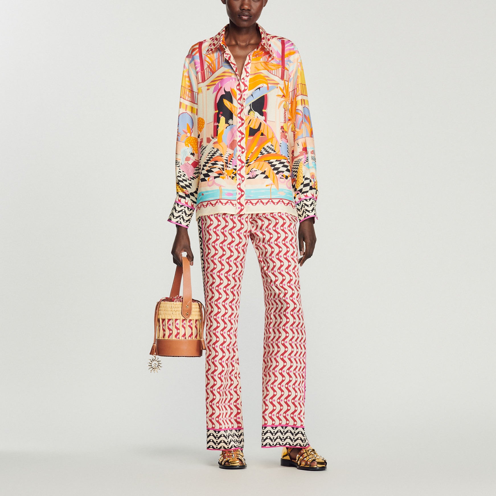 Chemise en soie imprimée Sandro seconde main