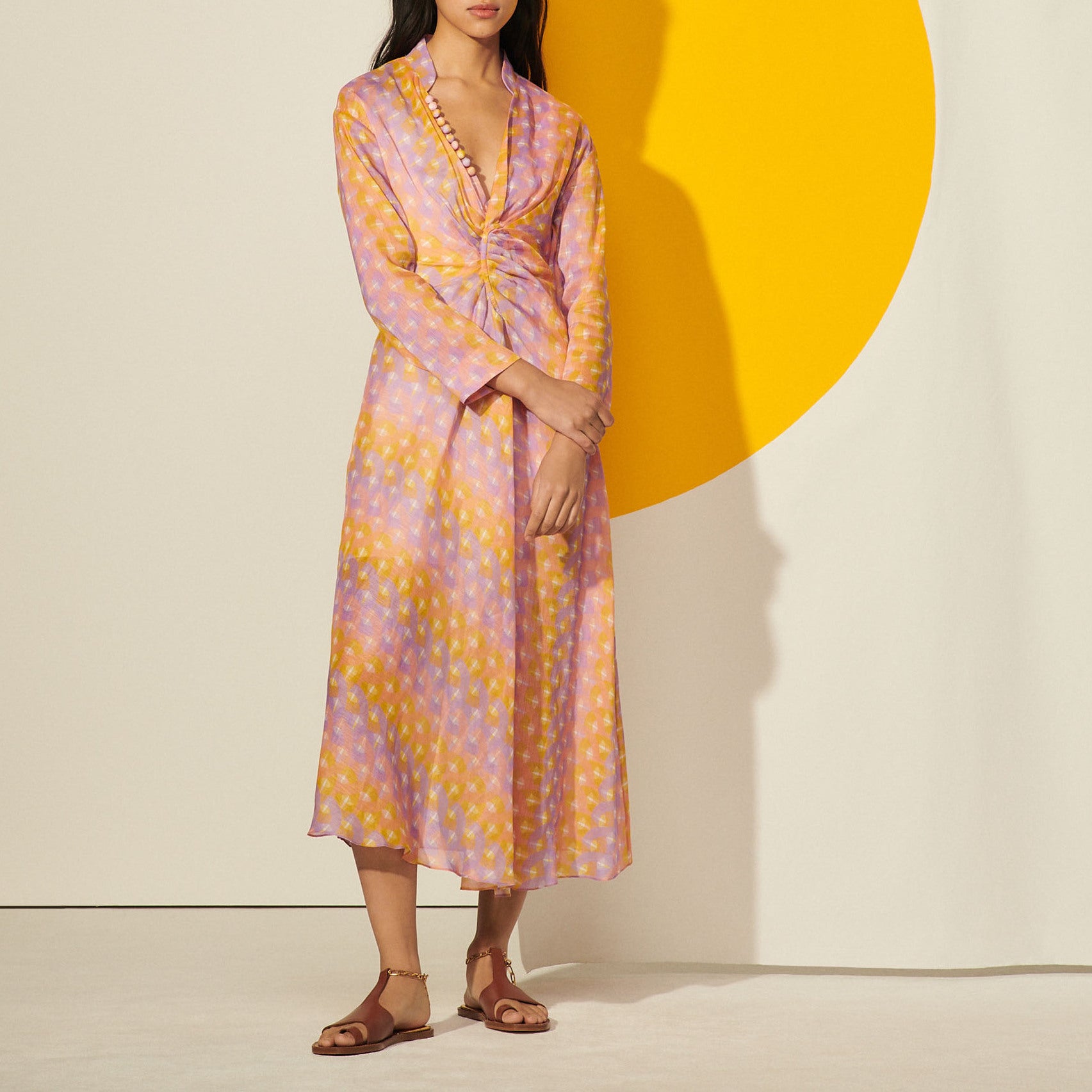 Robe longue imprimée en lin et soie Sandro seconde main