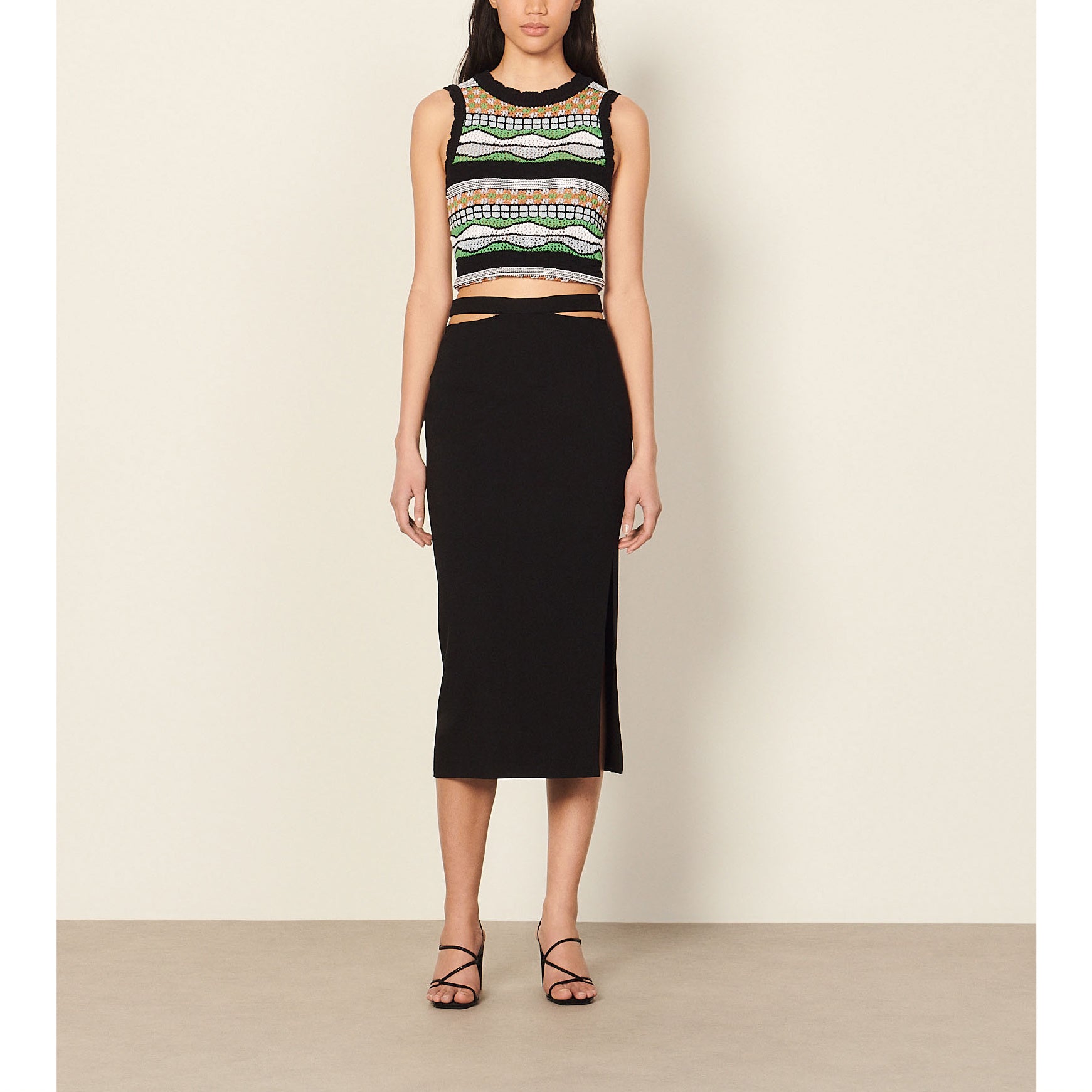 Jupe crayon midi à ceinture ajourée Sandro seconde main