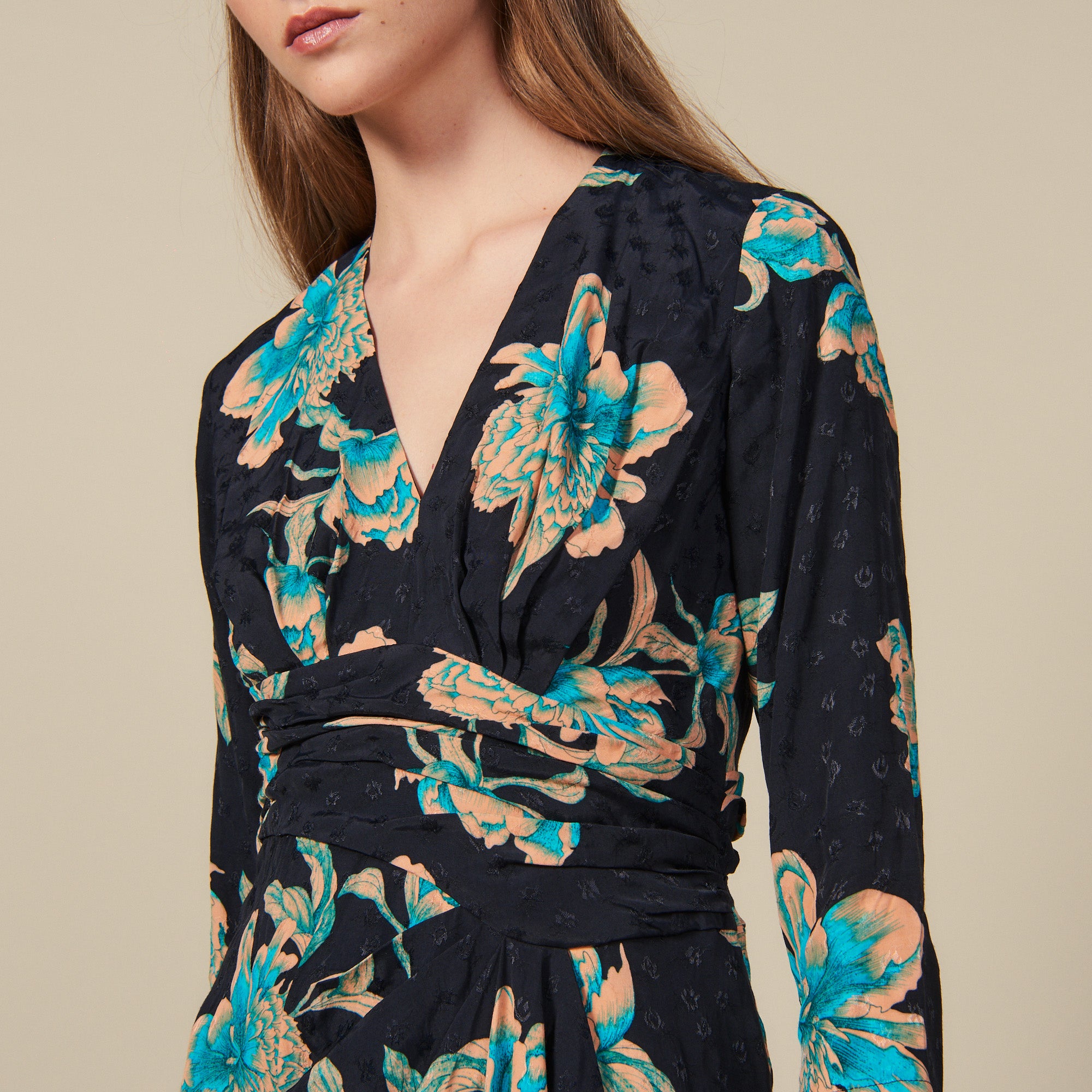 Robe courte imprimée à ceinture drapée Sandro seconde main