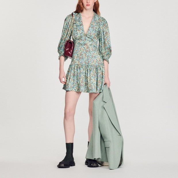 Robe courte fluide imprimé fleuri Sandro seconde main