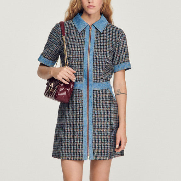 Robe courte en tweed et denim Sandro seconde main