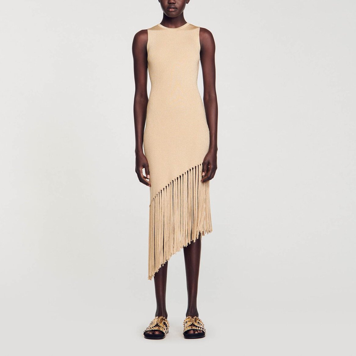 Robe longue asymétrique à franges Sandro seconde main